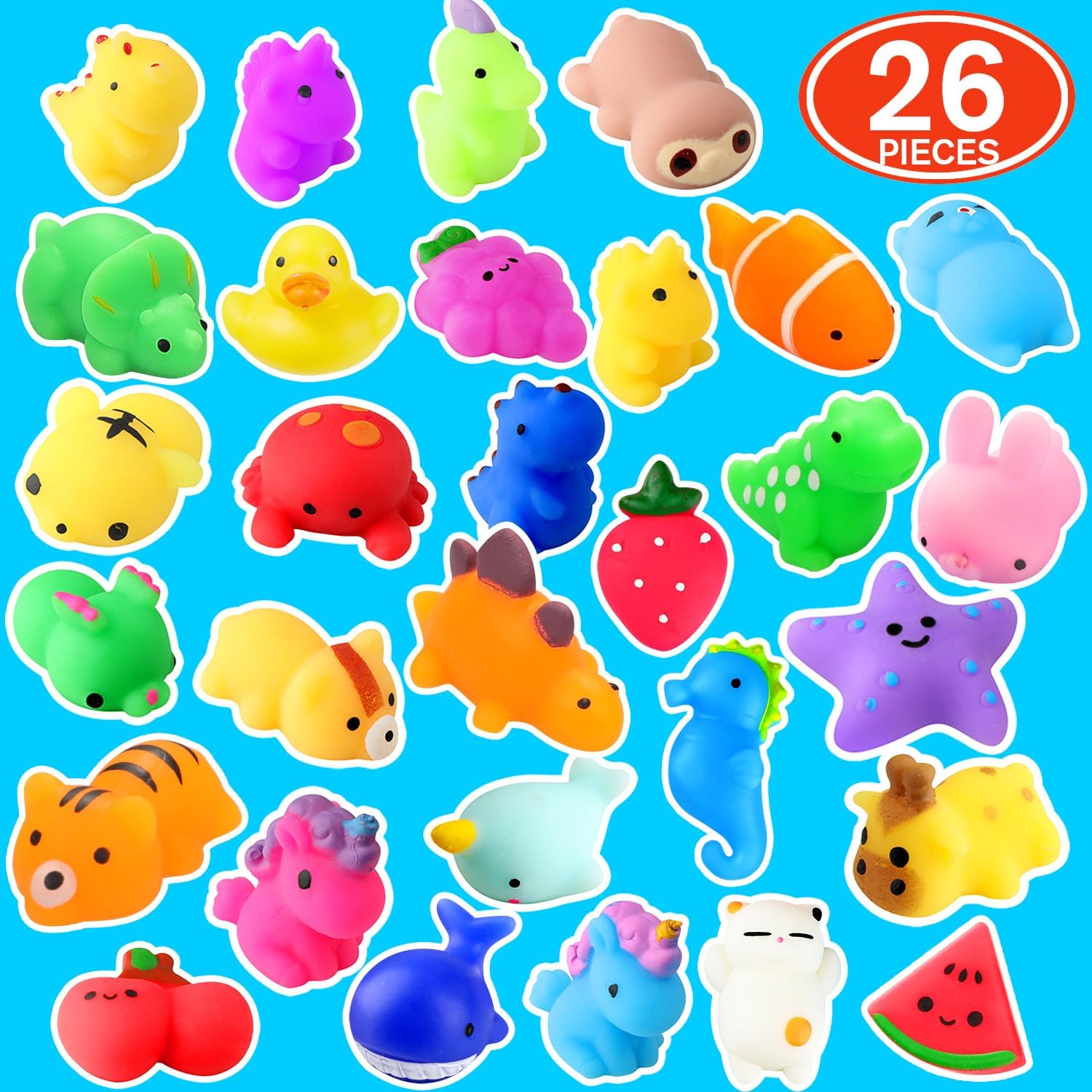 Squishies, 26 Pack Mochi Squishy Toys - Kawaii Cat Squishys Slow Rising Animals - Party Favors, Goodie Bag, Birthday Gifts, Mini Squishies Stress Reliever Toy Pack 24hrsmart