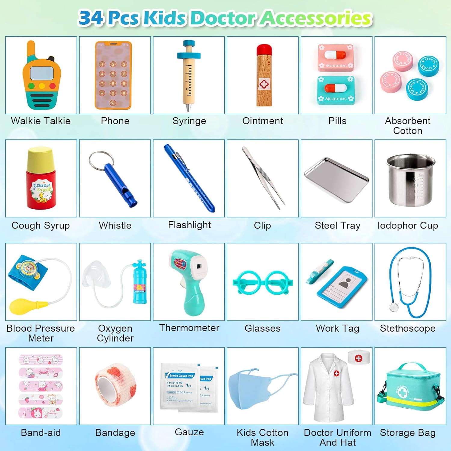 Sundaymot Doctor Kit for Kids, 34 Pcs Pretend Playset for Toddlers, Doctor kit for Toddlers 3-5, with Medical Bag, Stethoscope and Other Accessories, for Boys and Girls Fun Role Playing Game 24hrsmart