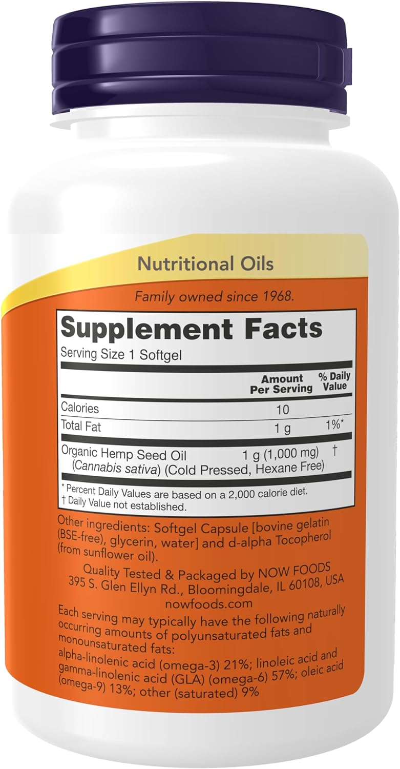 NOW Foods Hemp Seed Oil, 1000 mg, 120 Softgels 24Hr Smart