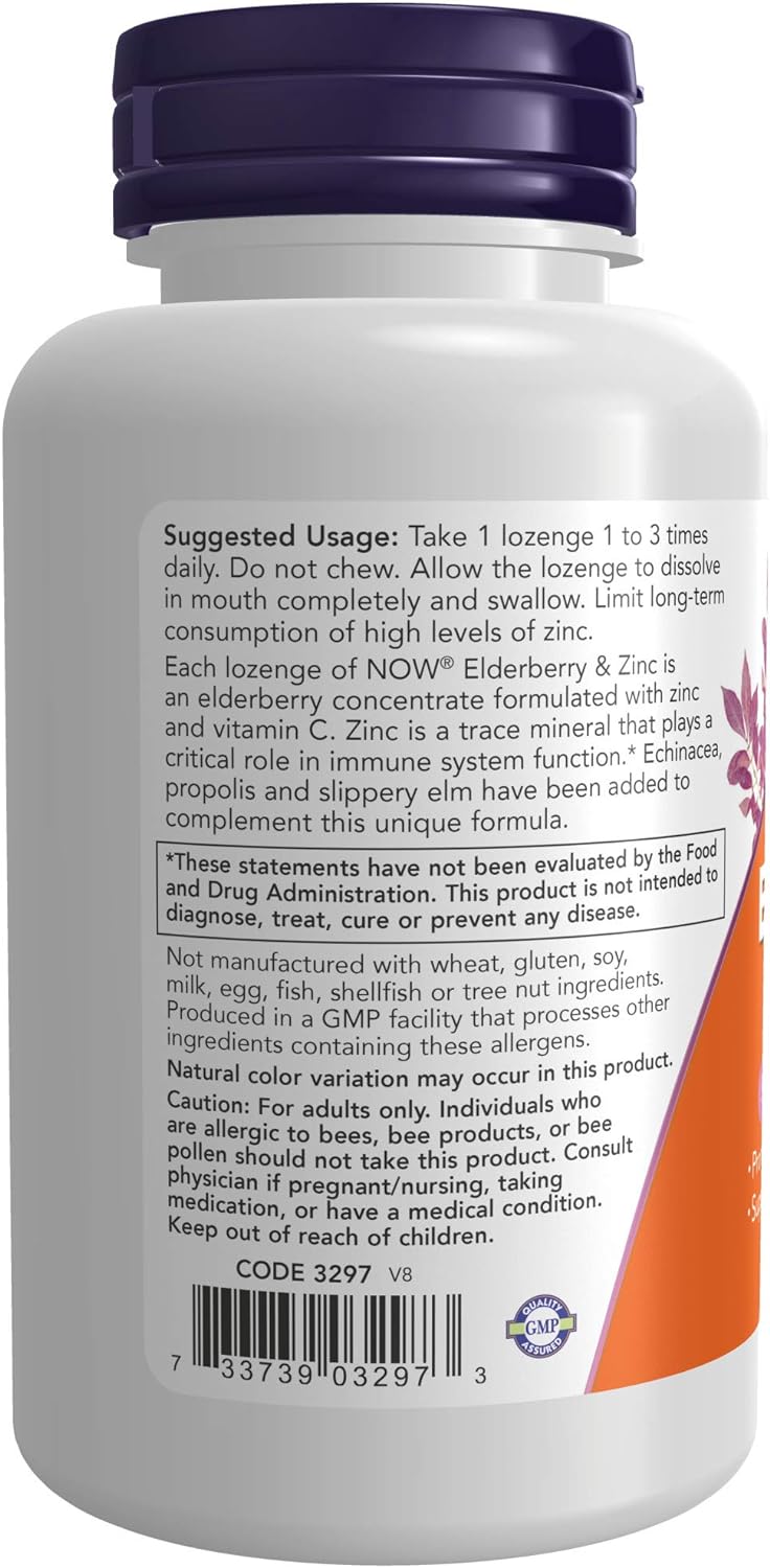 NOW Foods Elderberry & Zinc, 30 Lozenges 24Hr Smart