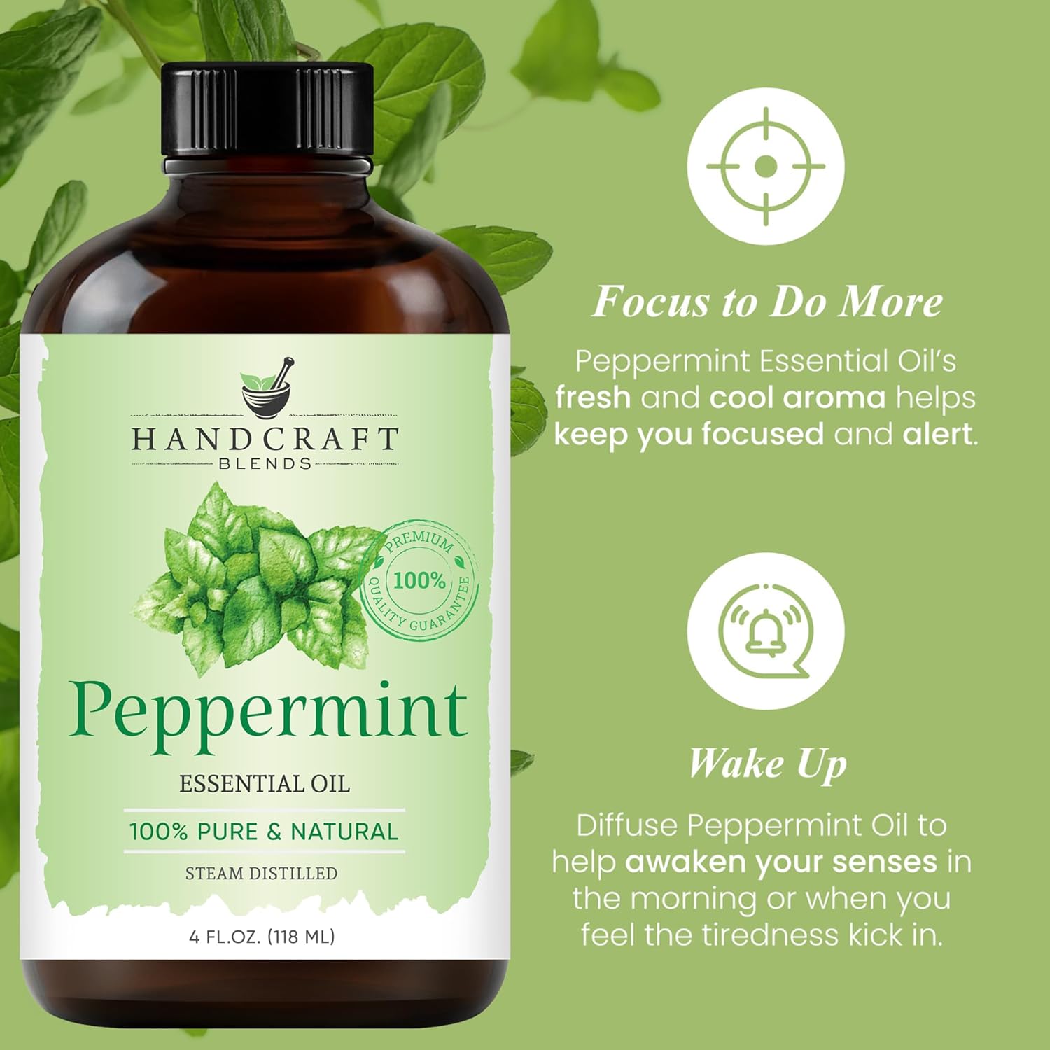 Handcraft Blends Peppermint Essential Oil - Huge 4 Fl Oz - 100% Pure and Natural - Premium Grade Essential Oil for Diffuser and Aromatherapy 24Hr Smart