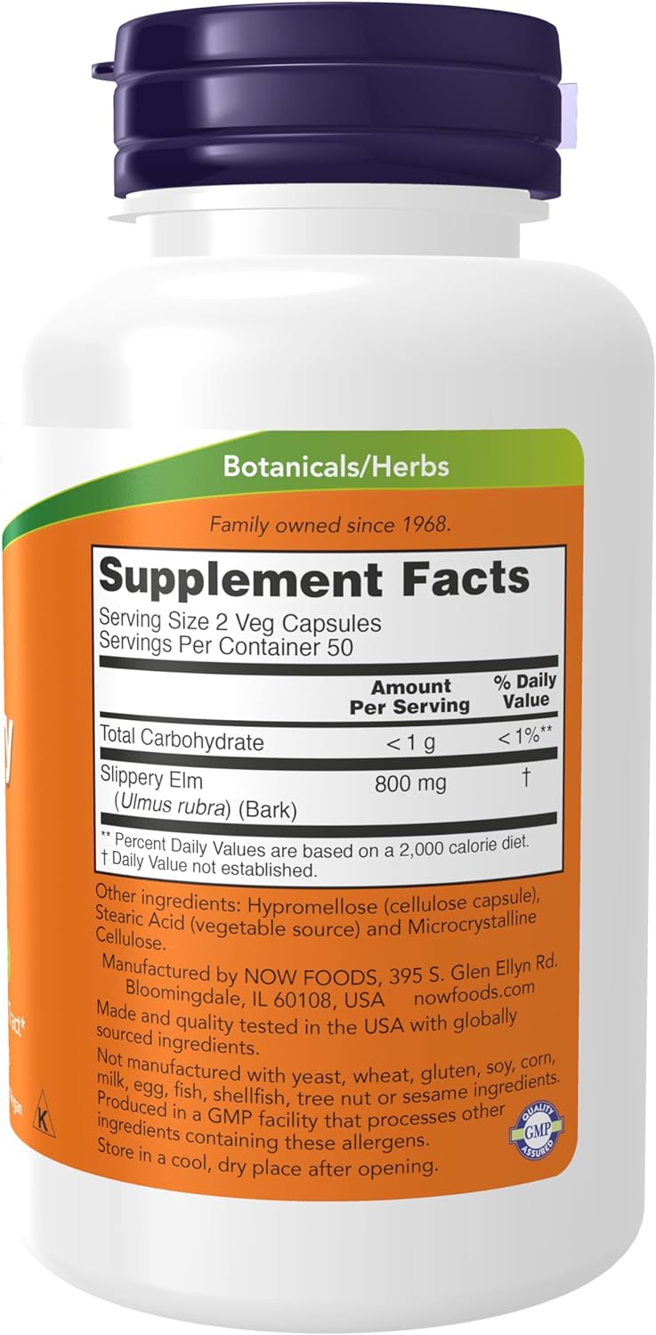 NOW Foods Slippery Elm, 400 mg, 100 Veg Capsules 24Hr Smart