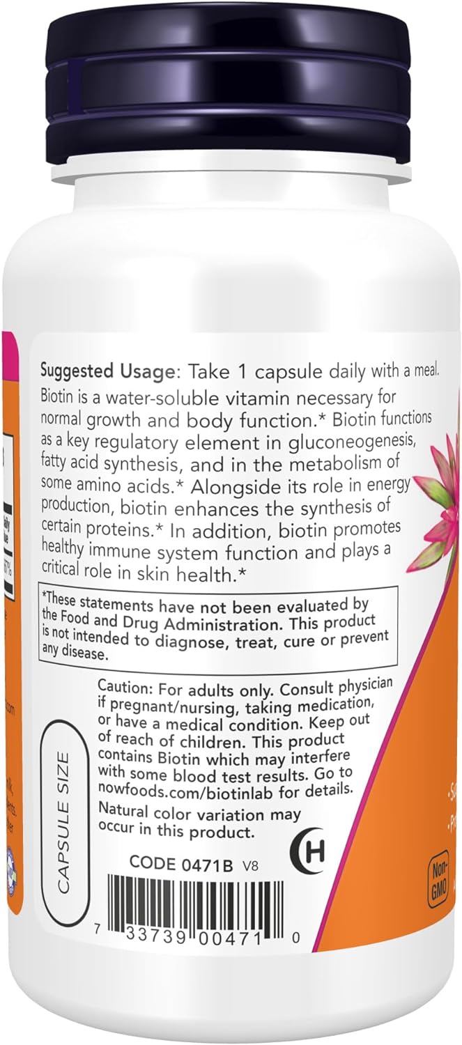 NOW Foods Biotin, 5000 mcg, 60 Veg Capsules 24Hr Smart