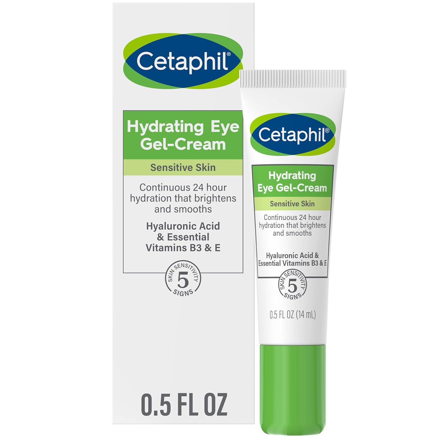 Cetaphil Hydrating Eye Gel-Cream, With Hyaluronic Acid, 0.5 fl oz, Brightens and Smooths Under Eyes, 24 Hour Hydration for All Skin Types, (Packaging May Vary) - 24hrsmart