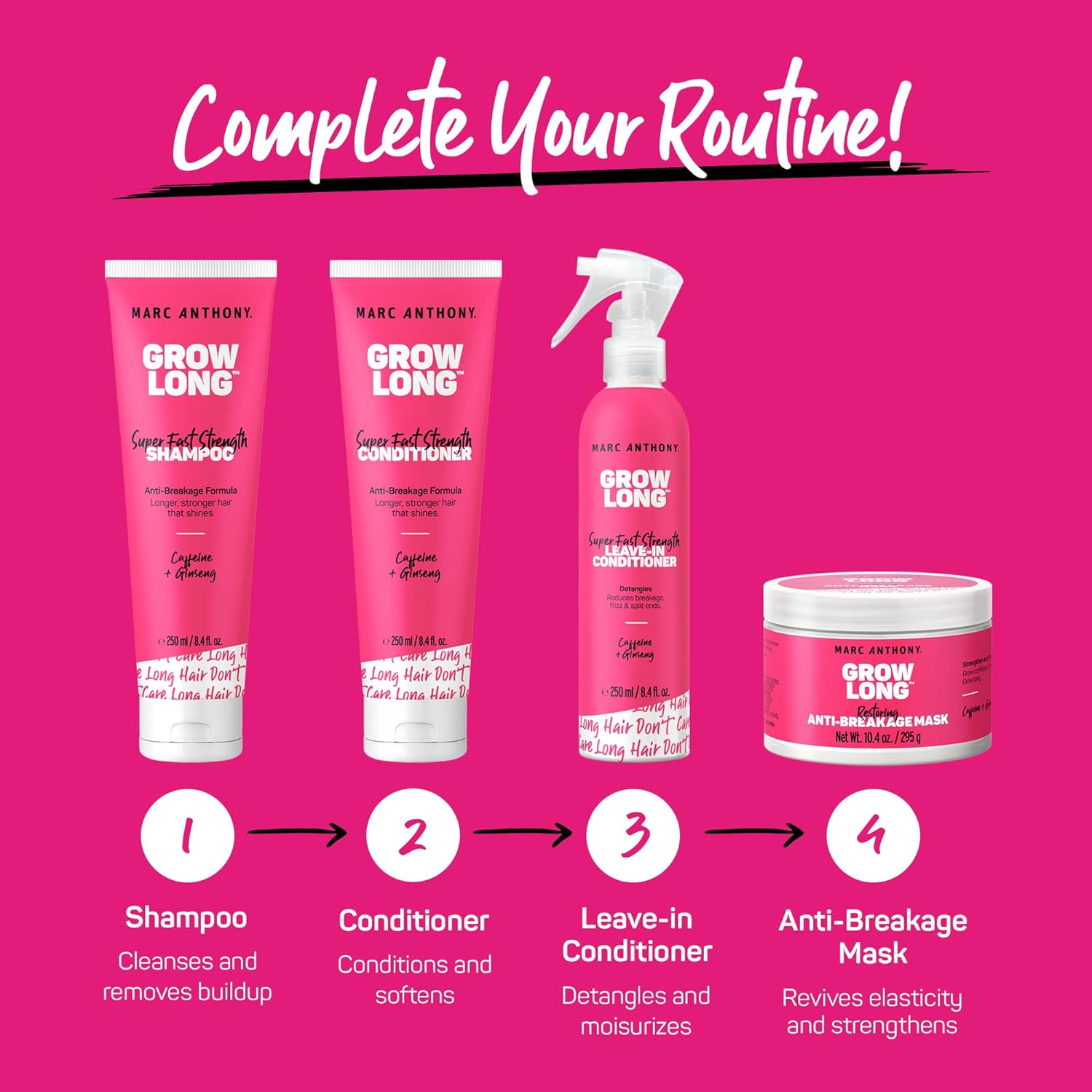 Marc Anthony Shampoo and Conditioner Gift Set, Grow Long Biotin - Anti-Frizz Deep Conditioner For Split Ends & Breakage - Vitamin E, Caffeine & Ginseng for Curly, Dry & Damaged Hair 24Hr Smart