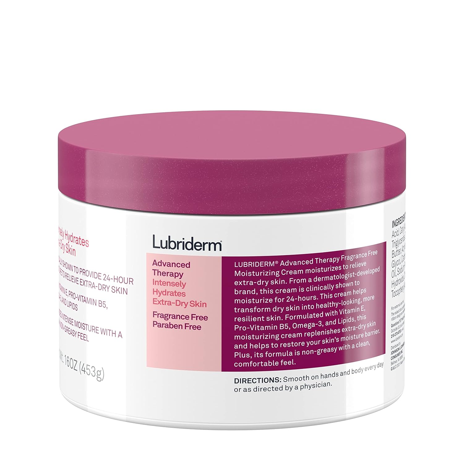 Lubriderm Advanced Therapy Fragrance-Free Moisturizing Cream with Vitamin E and Pro-Vitamin B5, Intense Hydration for Extra Dry Skin, Non-Greasy Formula, 16 fl. oz - 24hrsmart