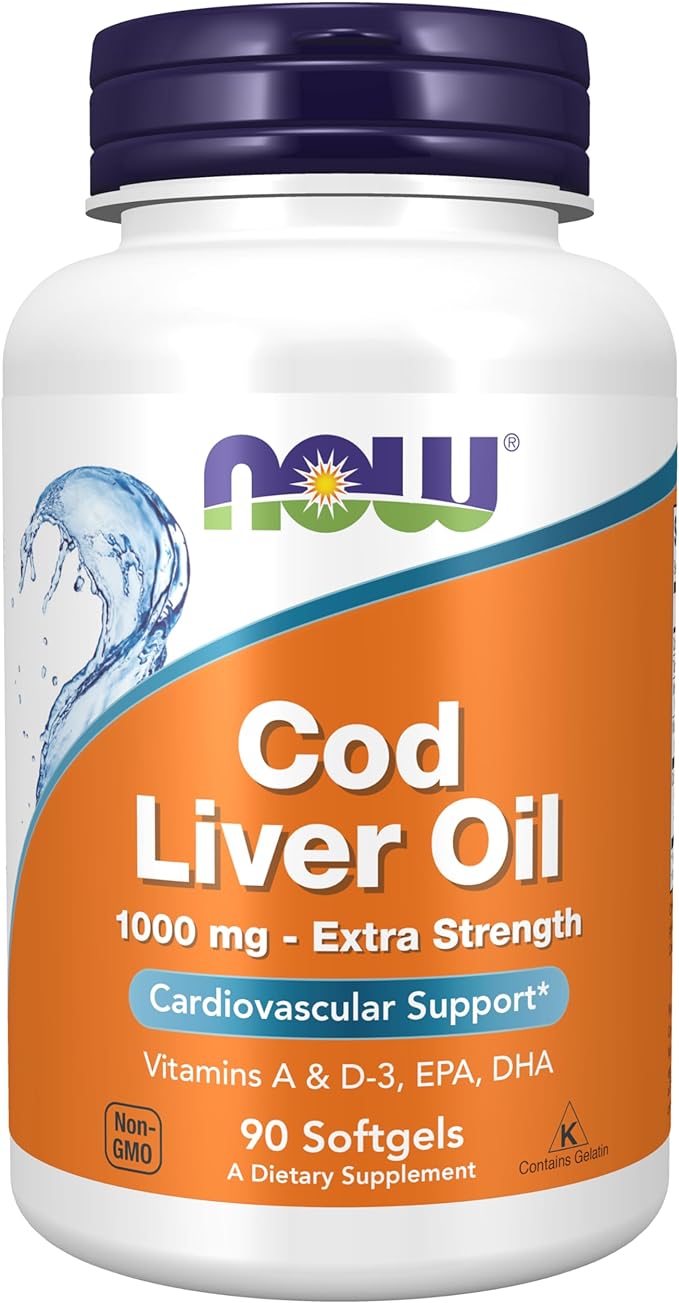 NOW Foods Cod Liver Oil Extra Strength, 1000 mg, 90 Softgels 24Hr Smart