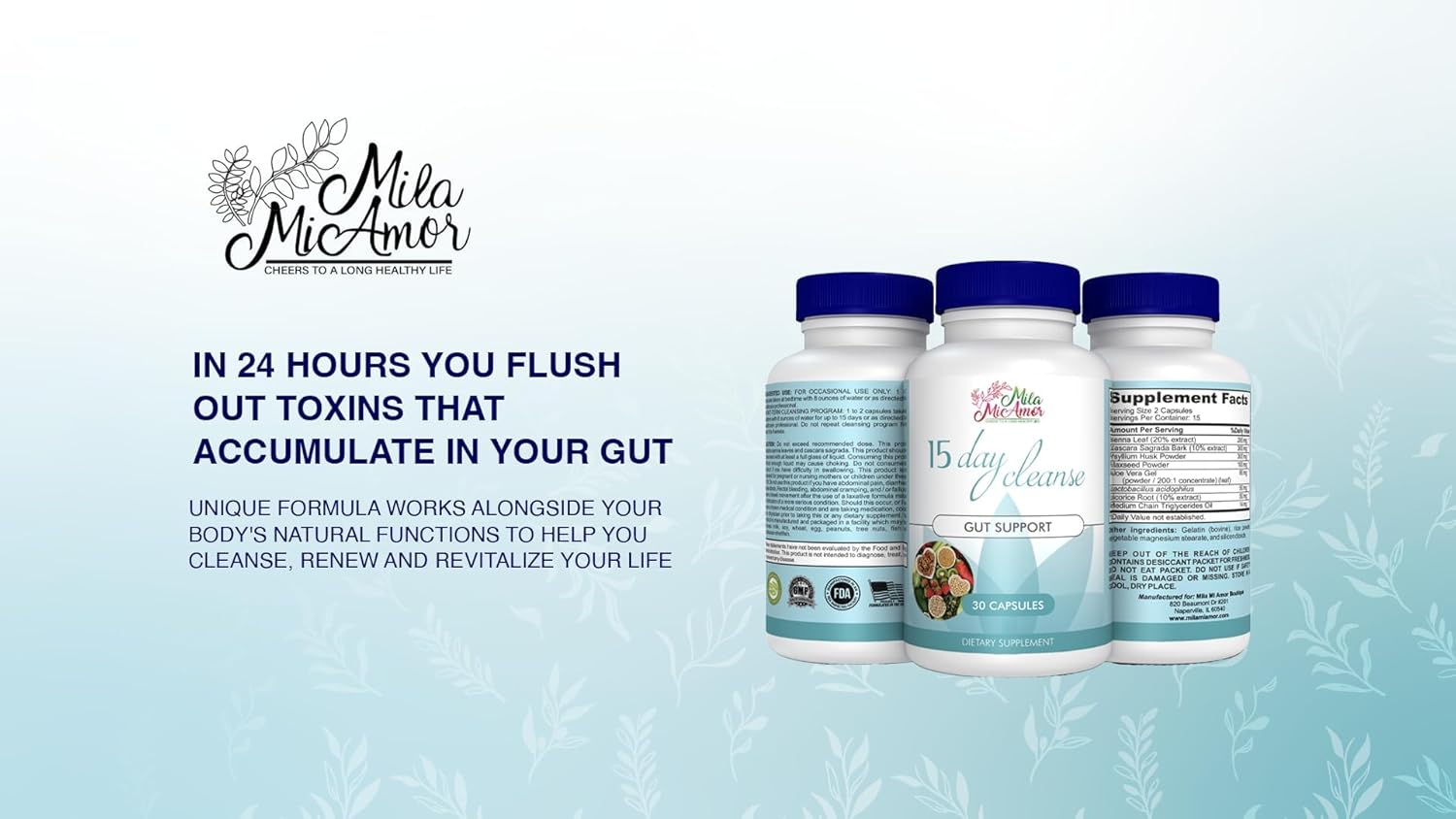 Milamiamor 15 Day Cleanse - Gut and Colon Support - Advanced Gut Cleanse Detox for Women & Men with Senna, Cascara Sagrada & Psyllium Husk - Non-GMO - Made in USA - 30 Capsules 24Hr Smart