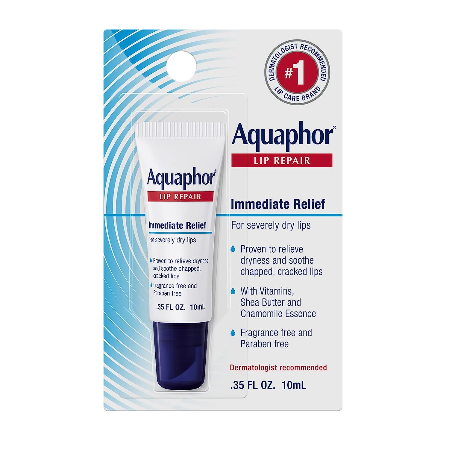 Aquaphor Lip Repair Ointment - Long-lasting Moisture to Soothe Dry Chapped Lips - .35 fl. oz. Tube