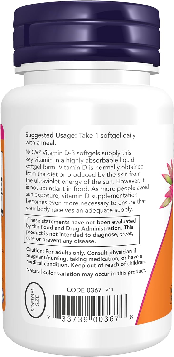 NOW Foods Vitamin D-3, 2000 IU, 30 Softgels 24Hr Smart