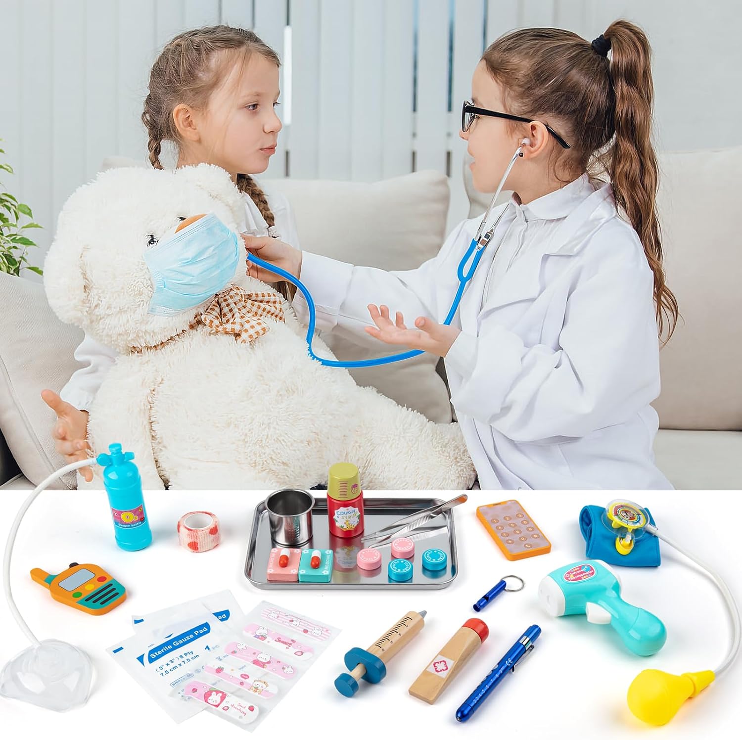 Sundaymot Doctor Kit for Kids, 34 Pcs Pretend Playset for Toddlers, Doctor kit for Toddlers 3-5, with Medical Bag, Stethoscope and Other Accessories, for Boys and Girls Fun Role Playing Game 24hrsmart