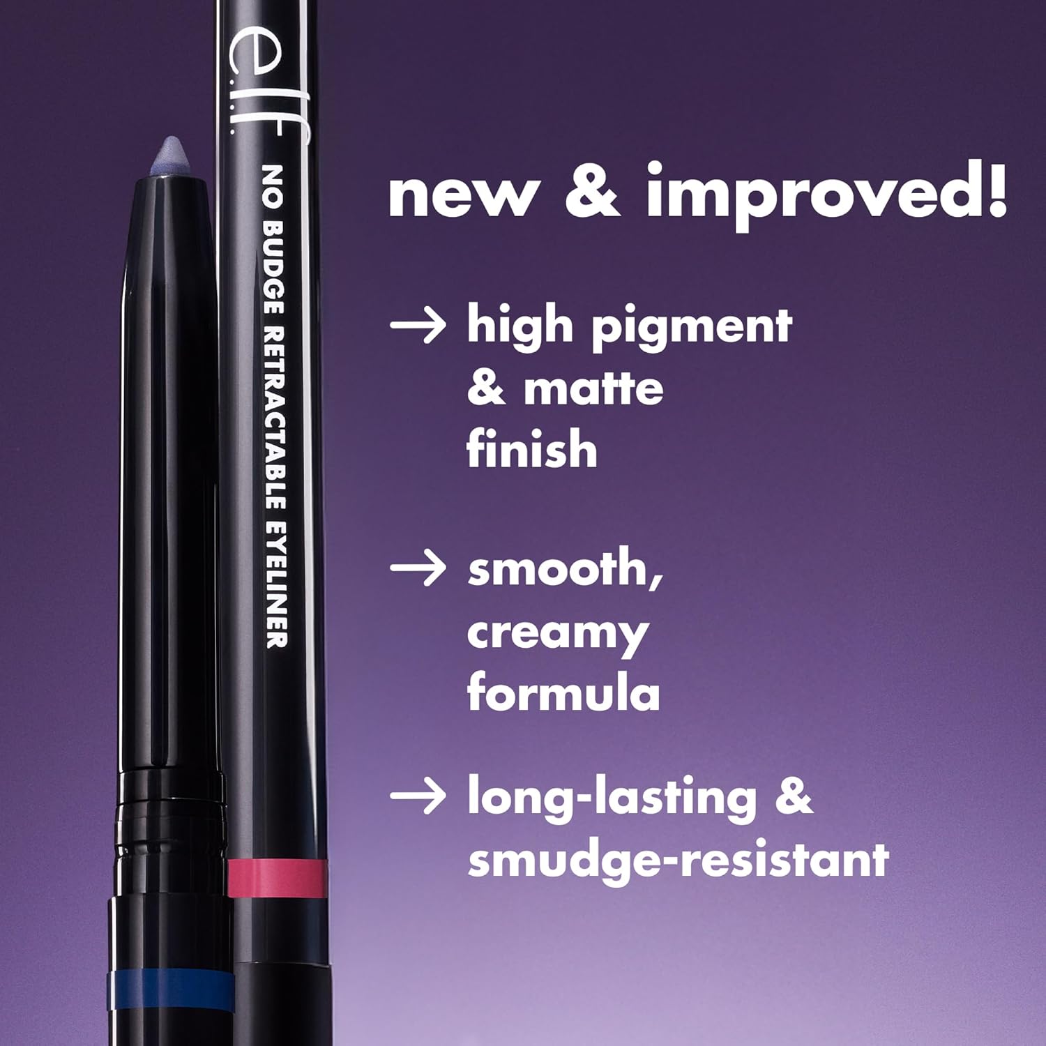 e.l.f. No Budge Retractable Eyeliner, Creamy, Ultra-Pigmented & Waterproof, Creates Bold & Defined Lines, Vegan & Cruelty-Free, Black 0.006 Oz 24Hr Smart