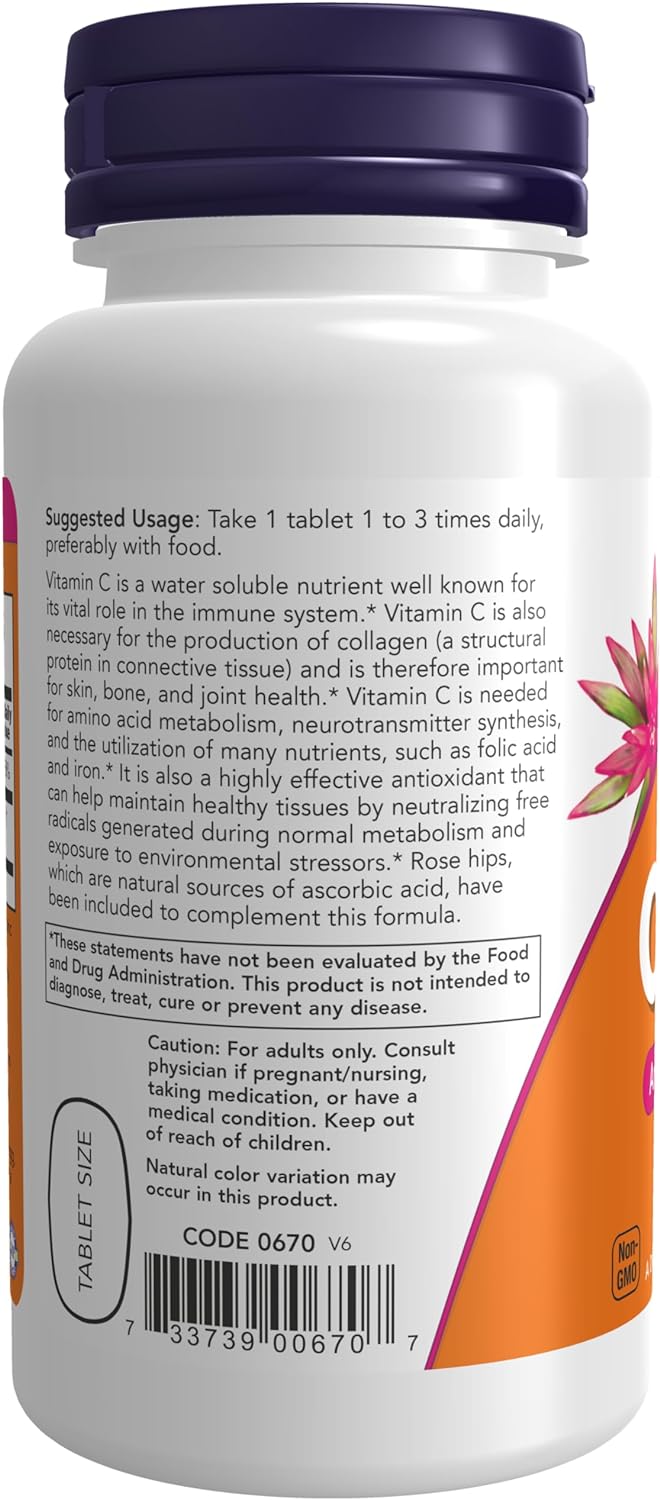 NOW Foods Vitamin C-500, 100 Tablets 24Hr Smart
