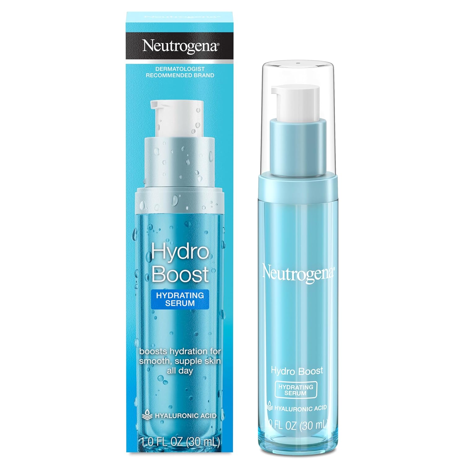Neutrogena Hydro Boost Hydrating Hyaluronic Acid Serum, Hydrating Face Moisturizer For Dry Skin, Oil-Free Non-Comedogenic Moisturizer, 1 FL OZ 24hrsmart