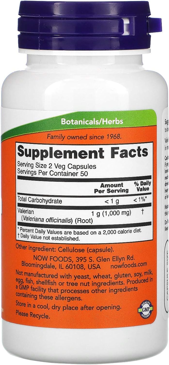 NOW Foods Valerian Root, 500 mg, 100 Veg Capsules 24Hr Smart