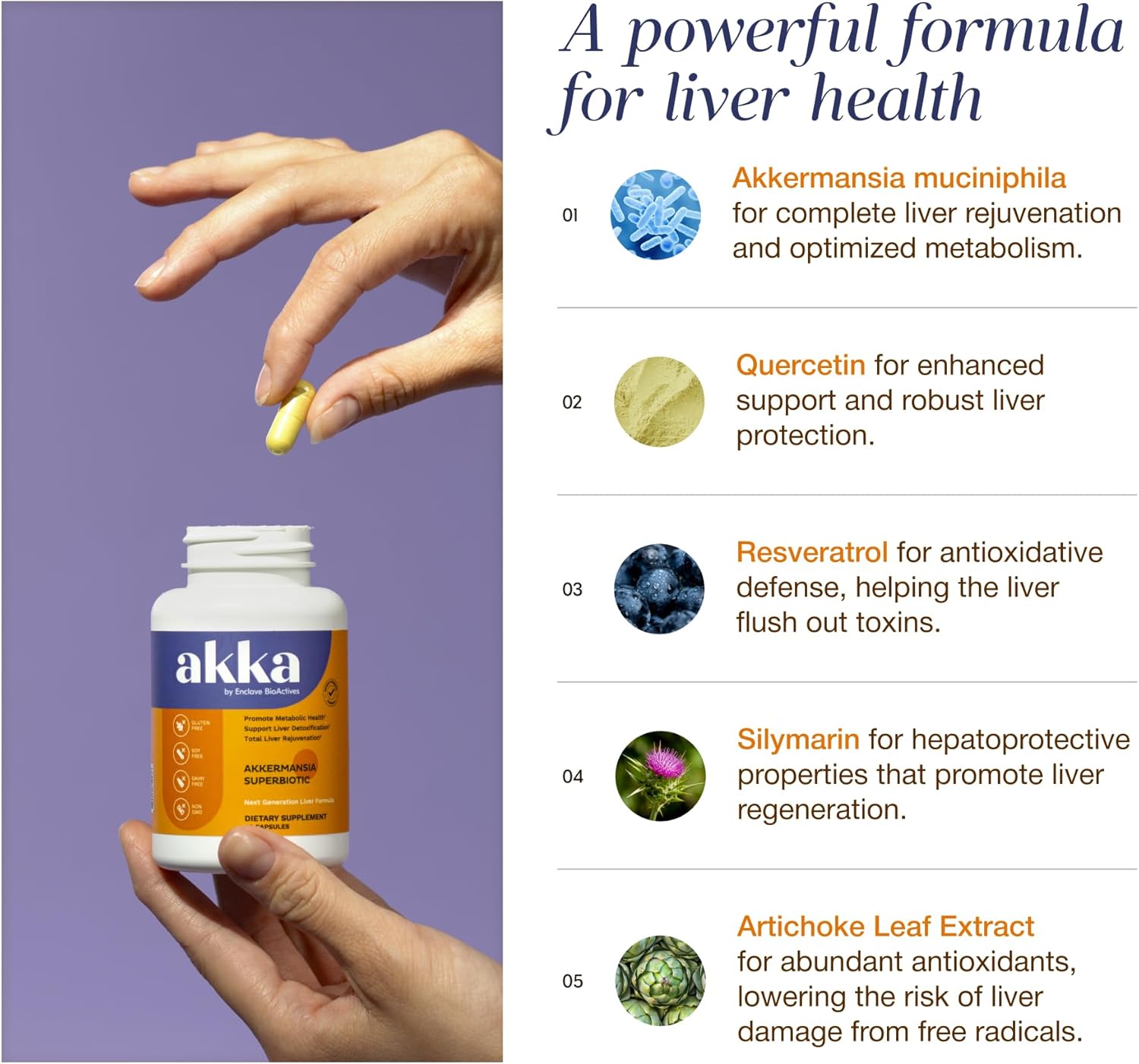 Akka Akkermansia Superbiotic Milk Thistle Liver Detox Metabolism Gut Support ( 60 count ) - 24hrsmart
