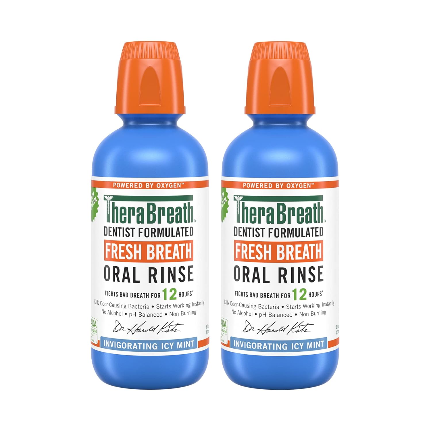 TheraBreath Fresh Breath Mouthwash, Icy Mint Flavor, Alcohol-Free, 16 Fl Oz (Pack of 2) - 24hrsmart