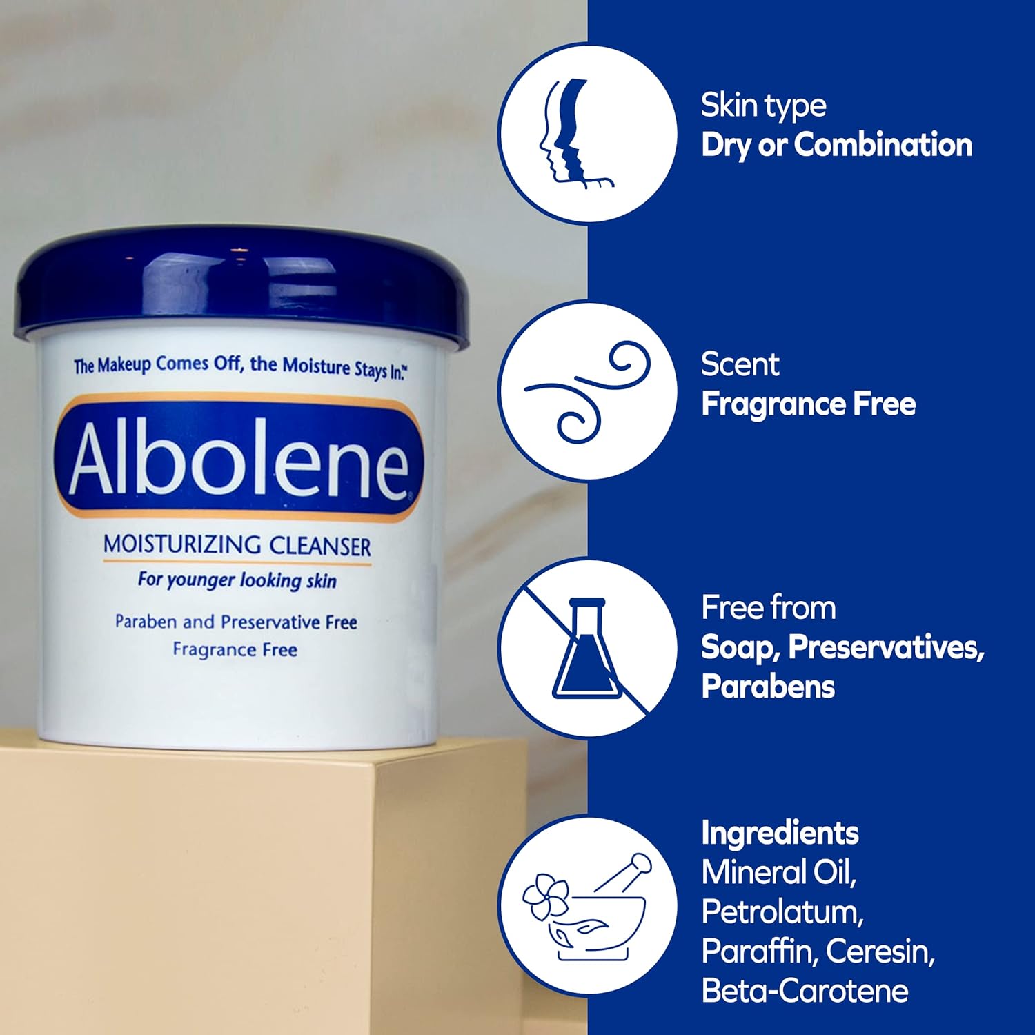 Albolene Face Moisturizer and Makeup Remover, Facial Cleanser and Cleansing Balm, Beta Carotene Fragrance Free Cream, 12 oz