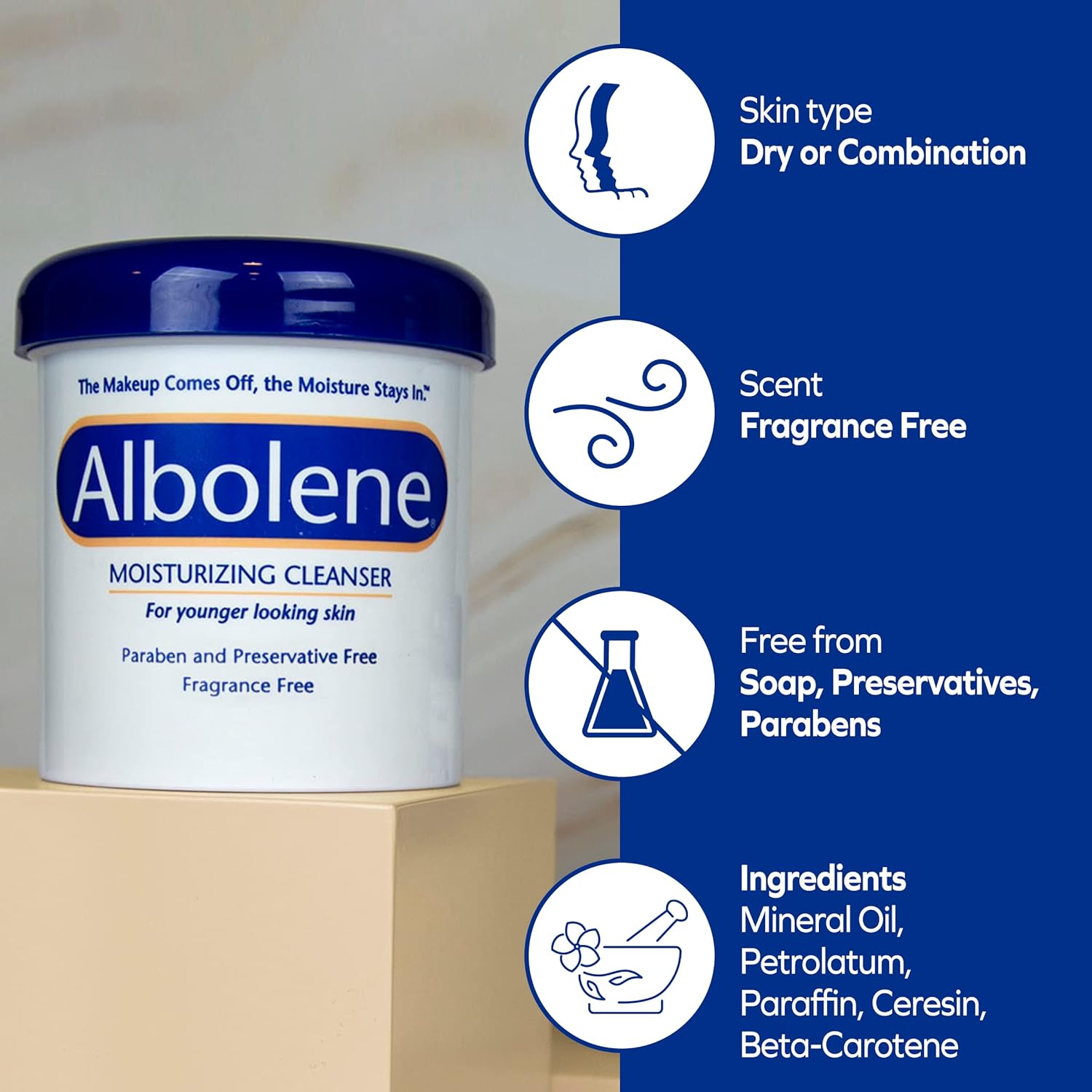 Albolene Face Moisturizer and Makeup Remover, Facial Cleanser and Cleansing Balm, Beta Carotene Fragrance Free Cream, 12 oz - 24hrsmart