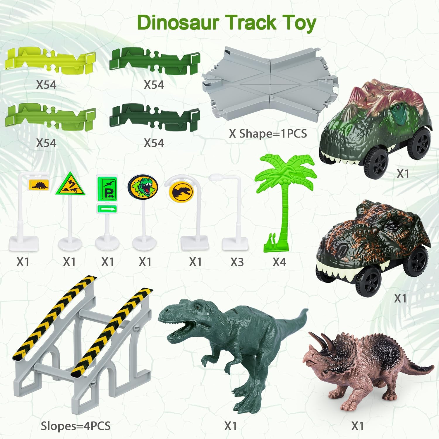 Dinosaur Toys, 252 PCS Create A Dinosaur World Road Race Tracks, Flexible Track Playset, 2pcs Dinosaur Car for 3 4 5 6 Year Old Boys Girls Birthday Party Favor Gift 24hrsmart