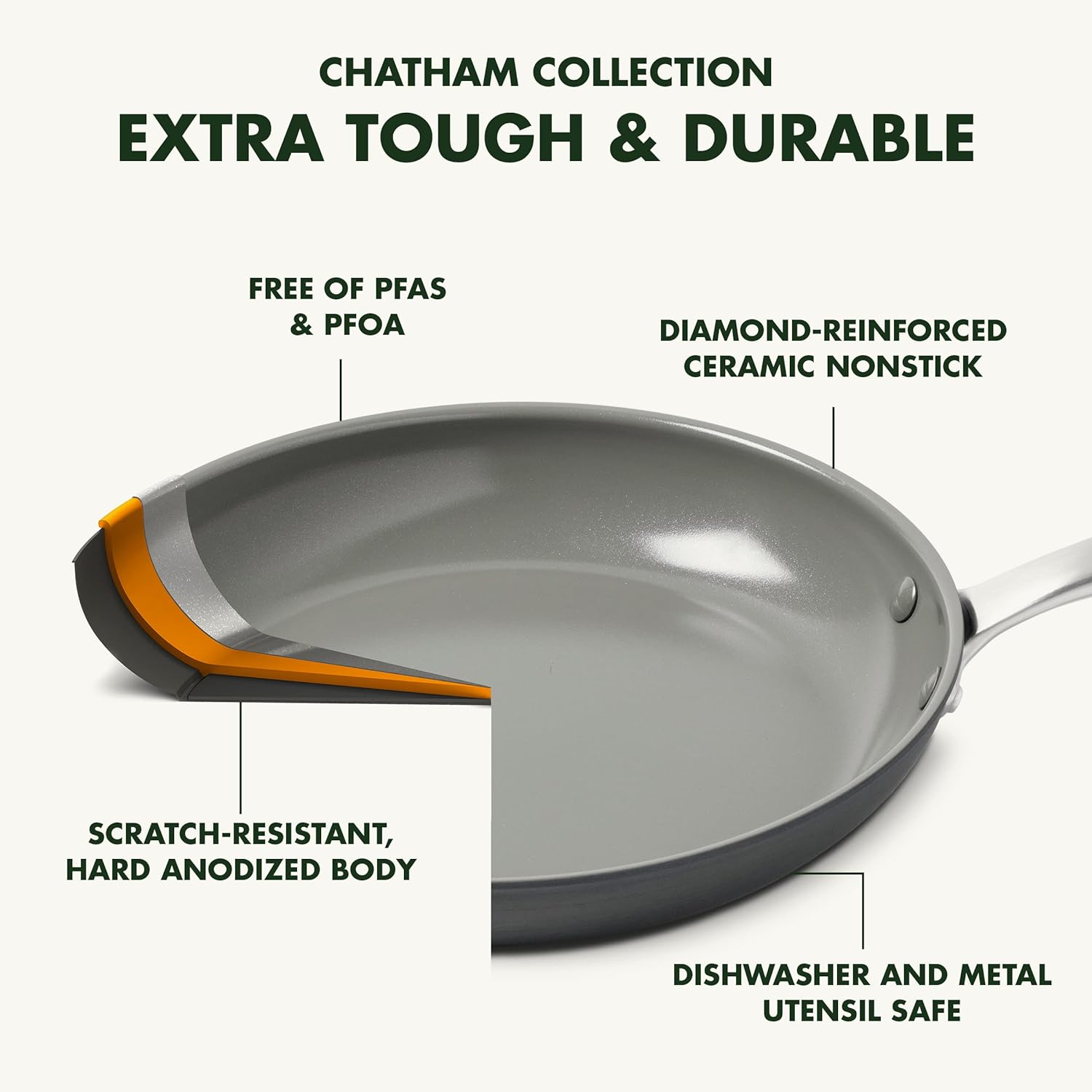 GreenPan Chatham Hard Anodized Healthy Ceramic Nonstick 8" and 10" Frying Pan Skillet Set, Omelette and Egg Pan, PFAS-Free, Dishwasher Safe, Oven Safe, Gray - 24hrsmart