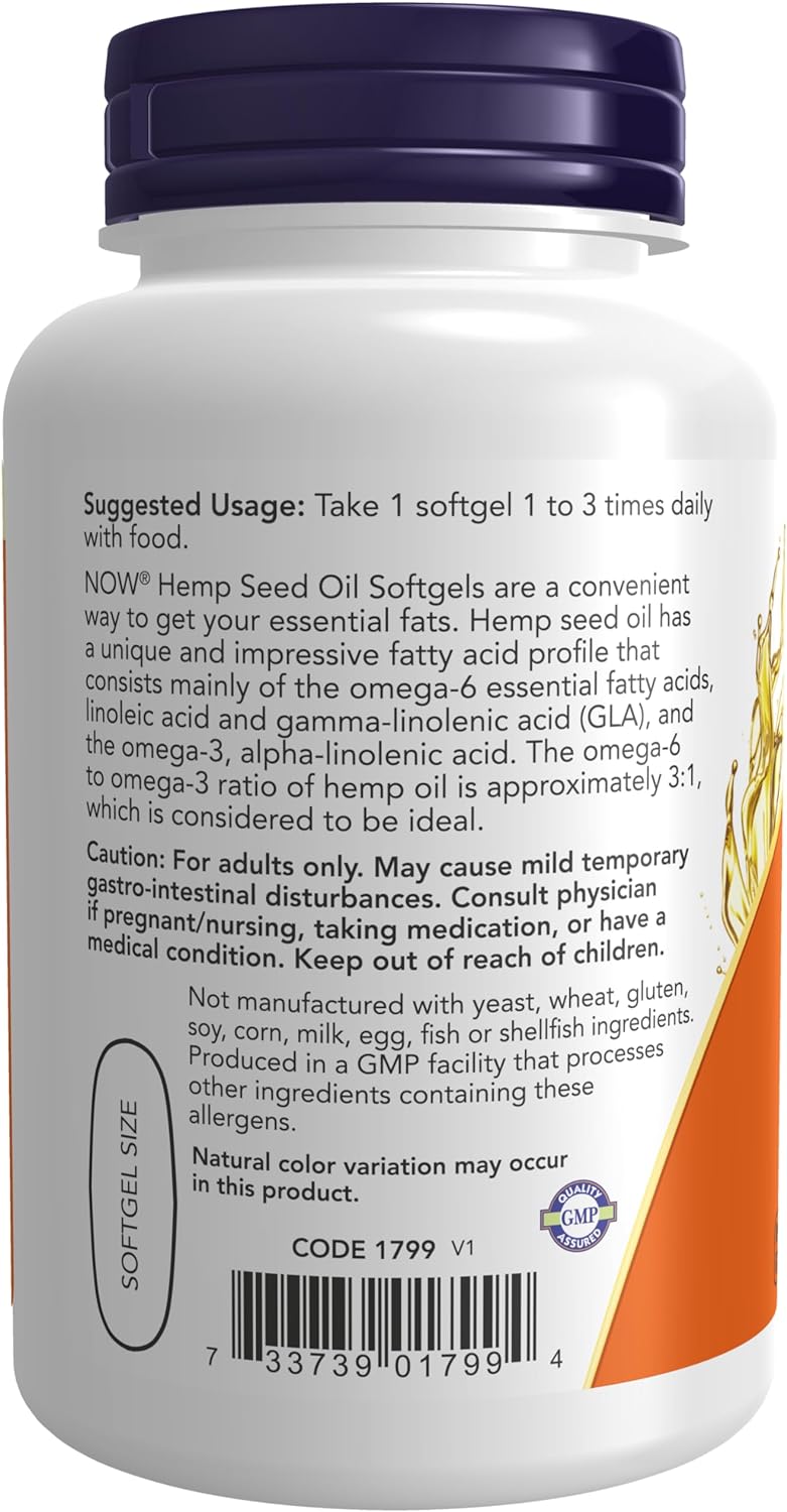 NOW Foods Hemp Seed Oil, 1000 mg, 120 Softgels 24Hr Smart