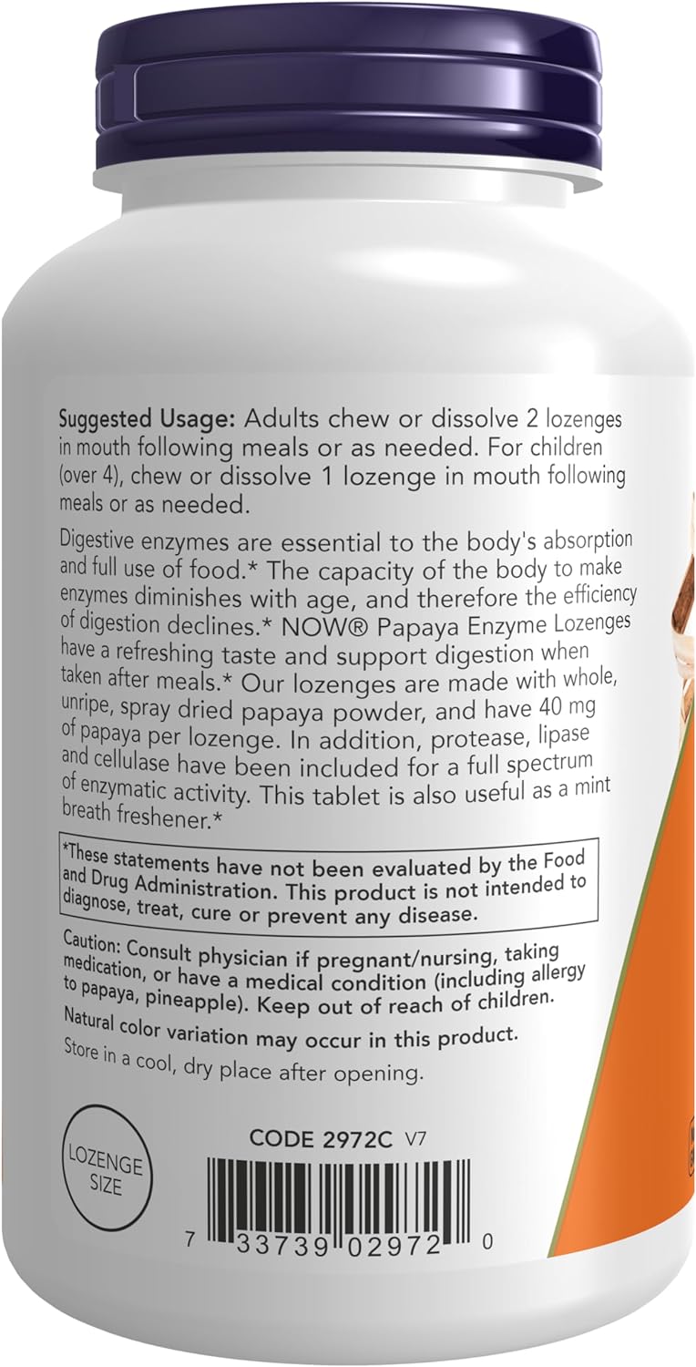 NOW Foods Papaya Enzyme, 360 Lozenges 24Hr Smart