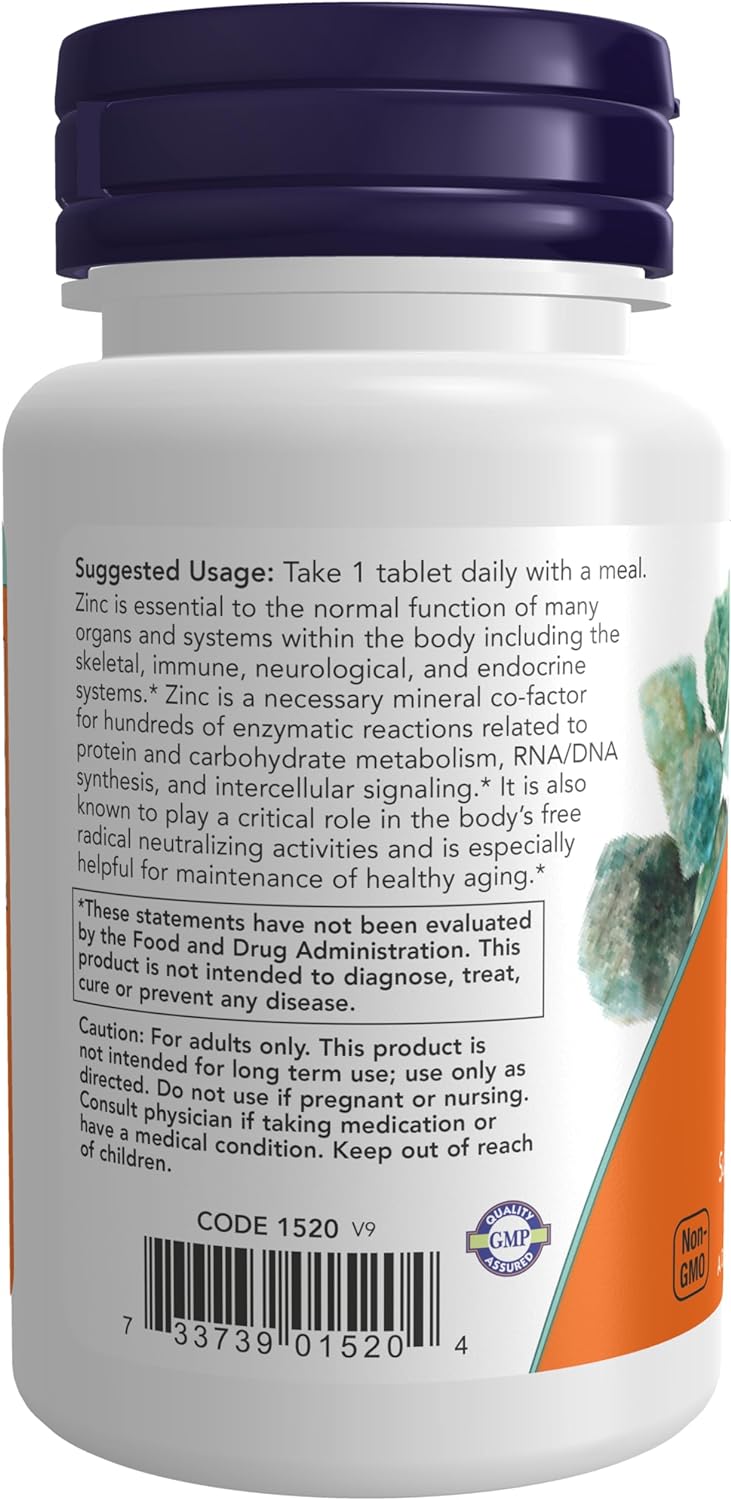 NOW Foods Zinc Gluconate, 50 mg, 100 Tablets 24Hr Smart