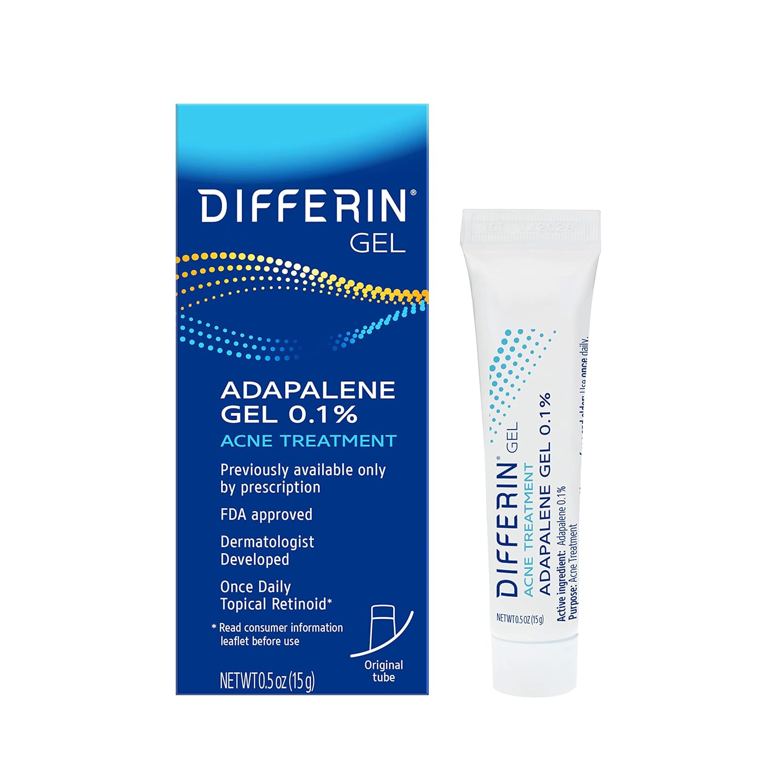 Differin Acne Treatment Gel, 30 Day Supply, Retinoid Treatment for Face with 0.1% Adapalene, Gentle Skin Care for Acne Prone Sensitive Skin, 15g Tube (Packaging May Vary) - 24hrsmart