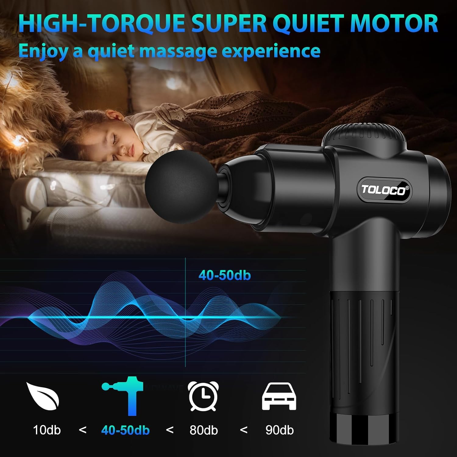 TOLOCO Massage Gun, Deep Tissue Back Massage for Athletes for Pain Relief, Percussion Massager with 10 Massages Heads & Silent Brushless Motor, Black 24hrsmart