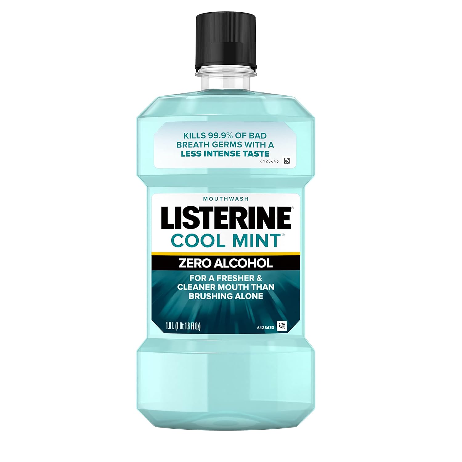 Listerine Zero Alcohol Mouthwash, Alcohol-Free Oral Rinse to Kill 99% of Germs That Cause Bad Breath for Fresh Breath & Clean Mouth, Less Intense Taste, Cool Mint Flavor, 1 L 24Hr Smart