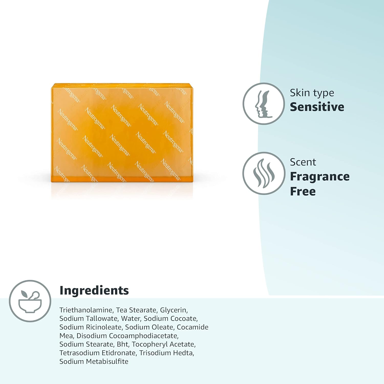 Neutrogena Original Fragrance-Free Facial Cleansing Bar with Glycerin, Pure & Transparent Gentle Face Wash Bar Soap, Free of Harsh Detergents, Dyes & Hardeners, 3.5 oz 24Hr Smart