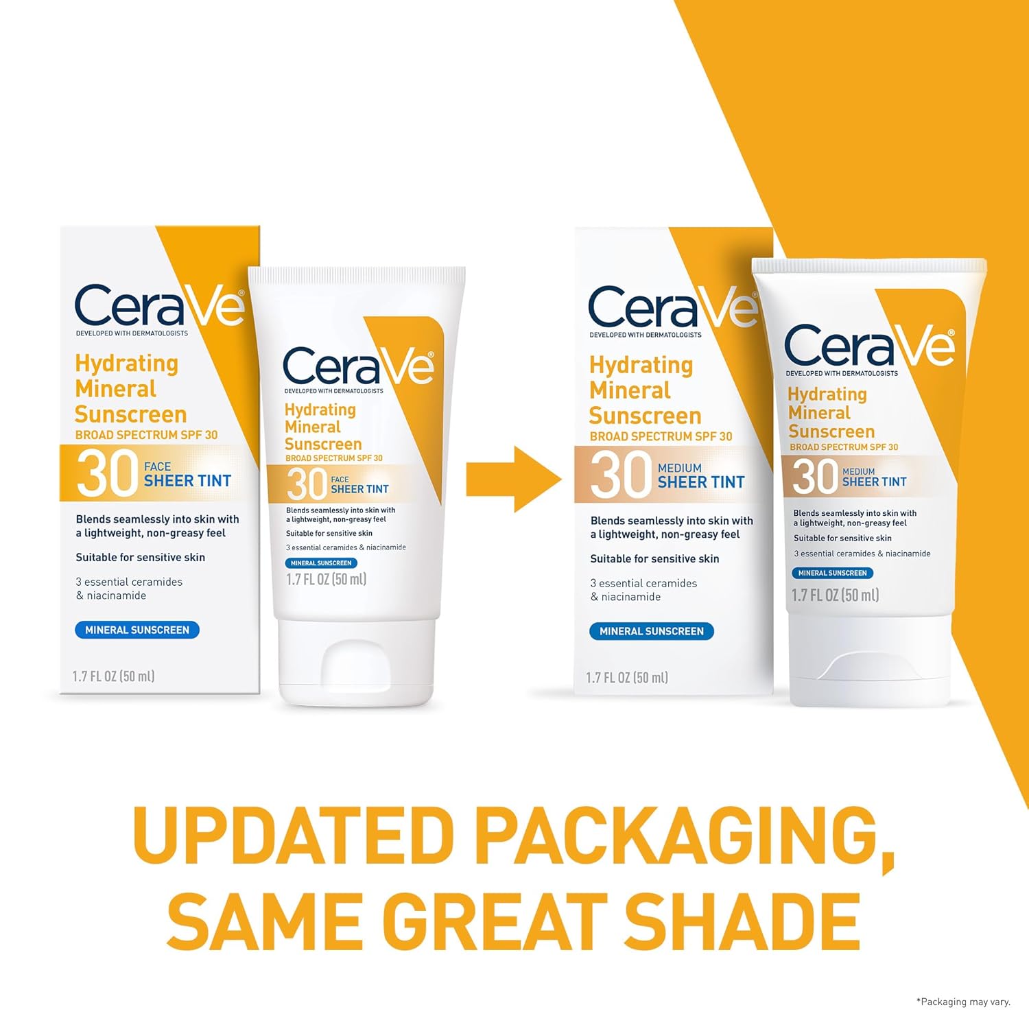 CeraVe Hydrating Mineral Sunscreen SPF 30 with Sheer Tint, Tinted Mineral Sunscreen with Zinc Oxide & Titanium Dioxide, Blends Seamlessly For Healthy Glow, 1.7 Fluid Ounce 24hrsmart