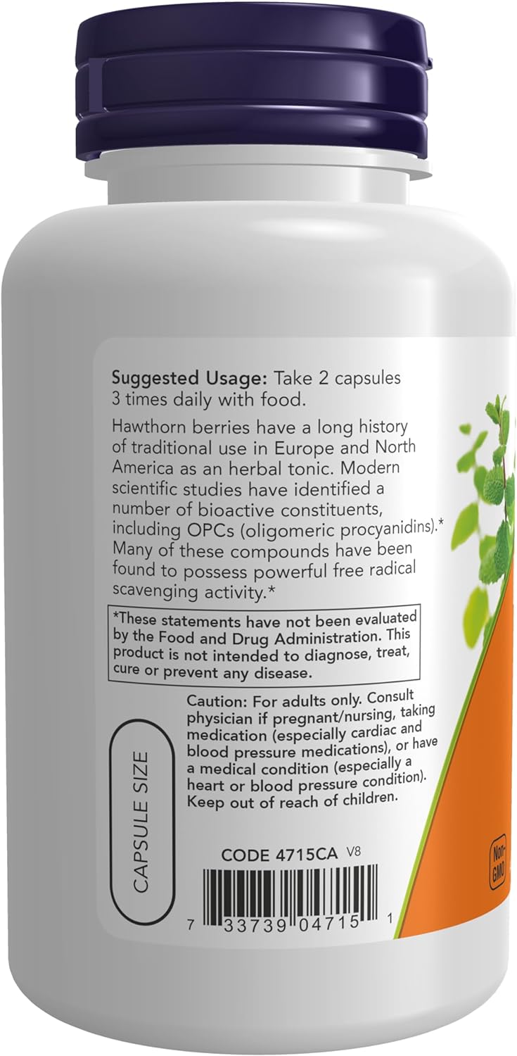NOW Foods Hawthorn Berry 540 mg, 100 Veg Capsules 24Hr Smart