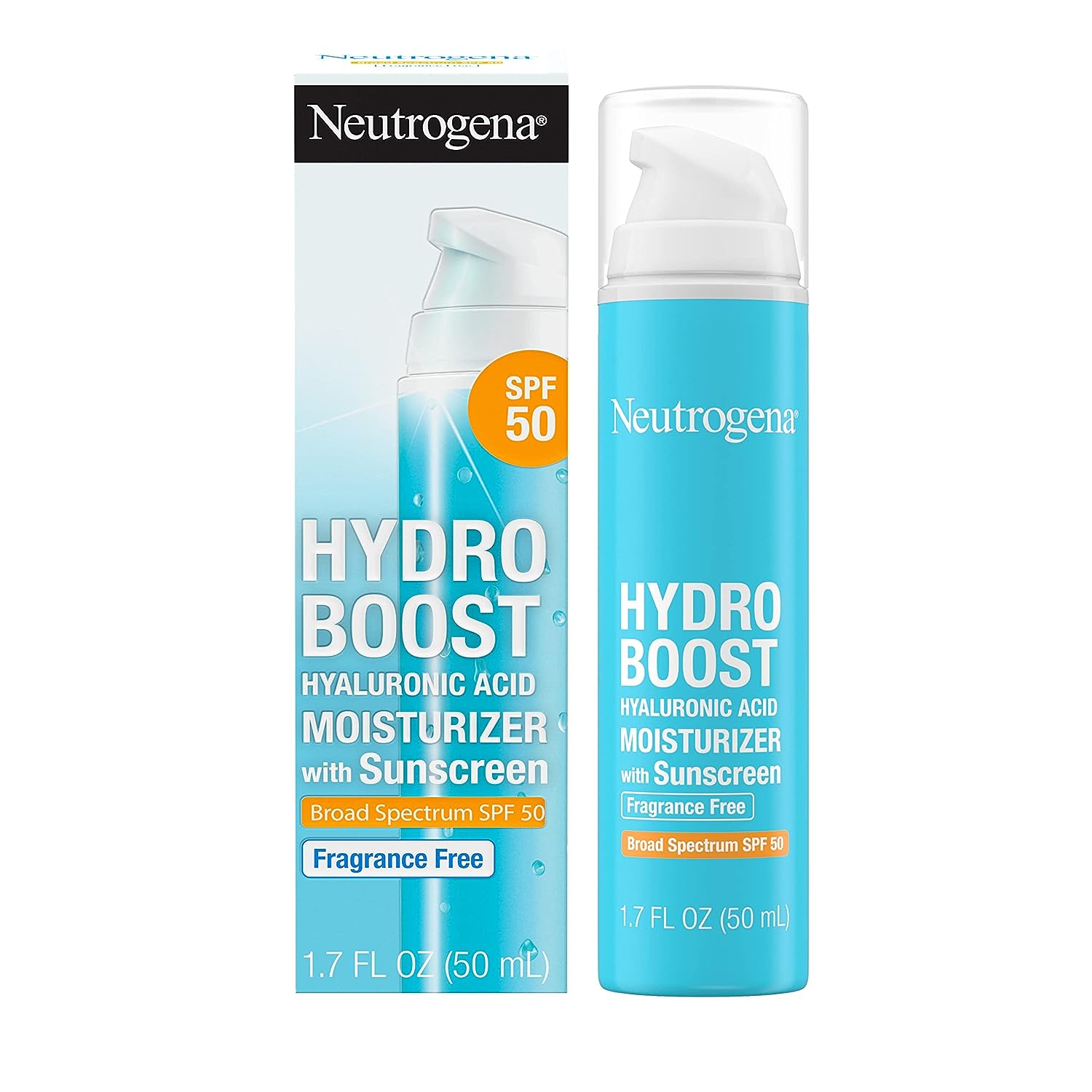 Neutrogena Hydro Boost Hyaluronic Acid Facial Moisturizer with Broad Spectrum SPF 50 Sunscreen, Daily Water Gel Face Moisturizer to Hydrate & Soothe Dry Skin, Fragrance-Free, 1.7 fl. oz - 24hrsmart