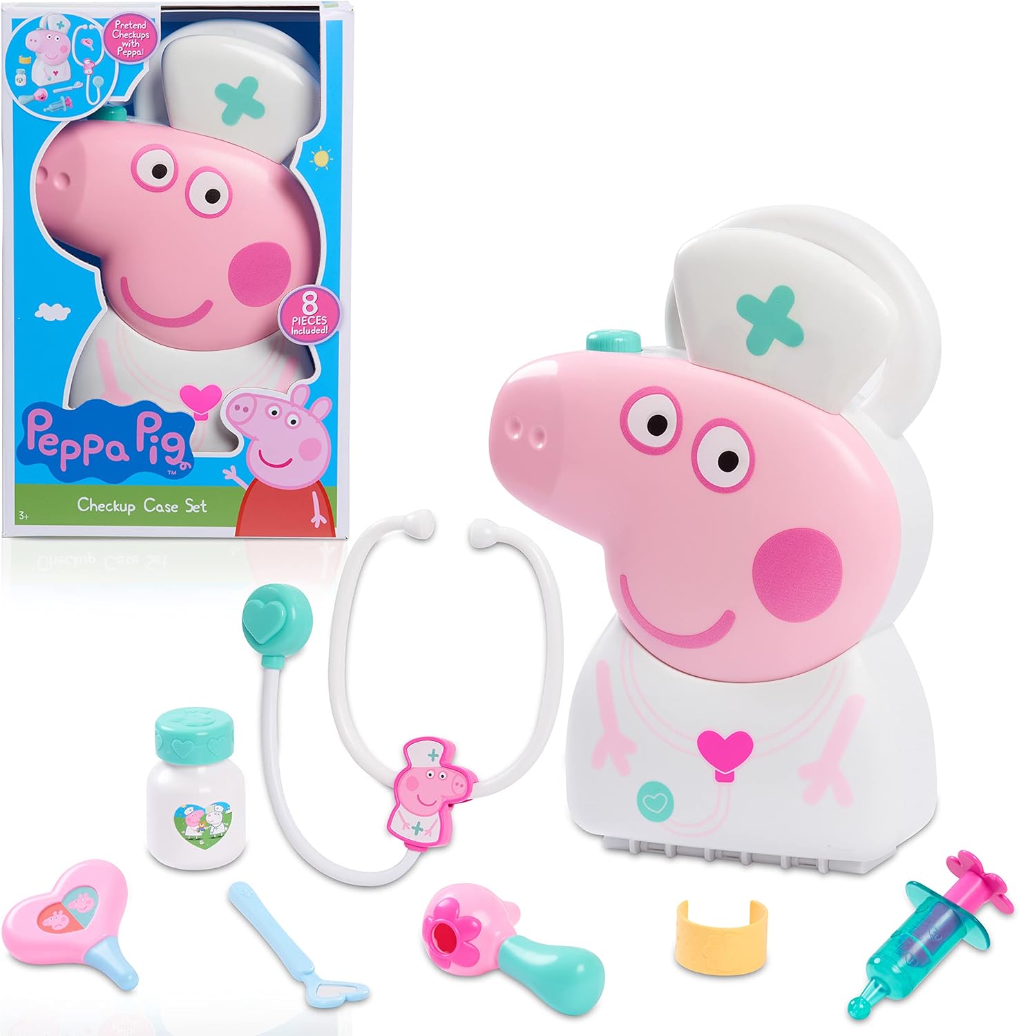 Peppa Pig Checkup Case Set with Carry Handle, 8-Piece Doctor Kit for Kids with Stethoscope, Kids Toys for Ages 3 Up by Just Play 24Hr Smart
