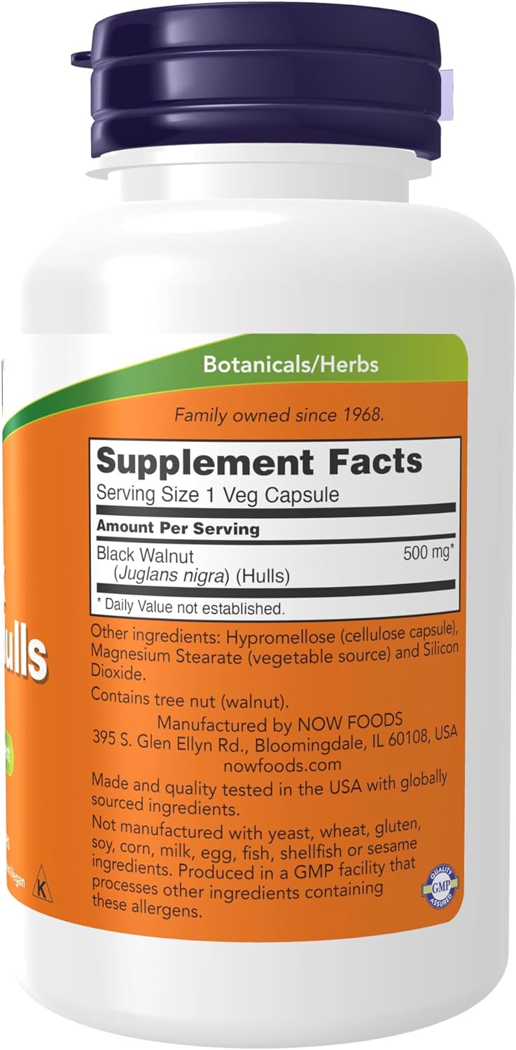 NOW Foods Black Walnut Hulls, 500 mg, 100 Capsules 24Hr Smart