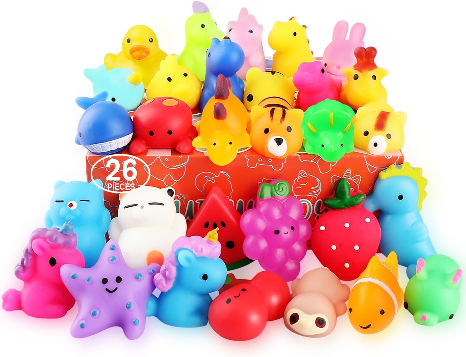 Squishies, 26 Pack Mochi Squishy Toys - Kawaii Cat Squishys Slow Rising Animals - Party Favors, Goodie Bag, Birthday Gifts, Mini Squishies Stress Reliever Toy Pack 24hrsmart