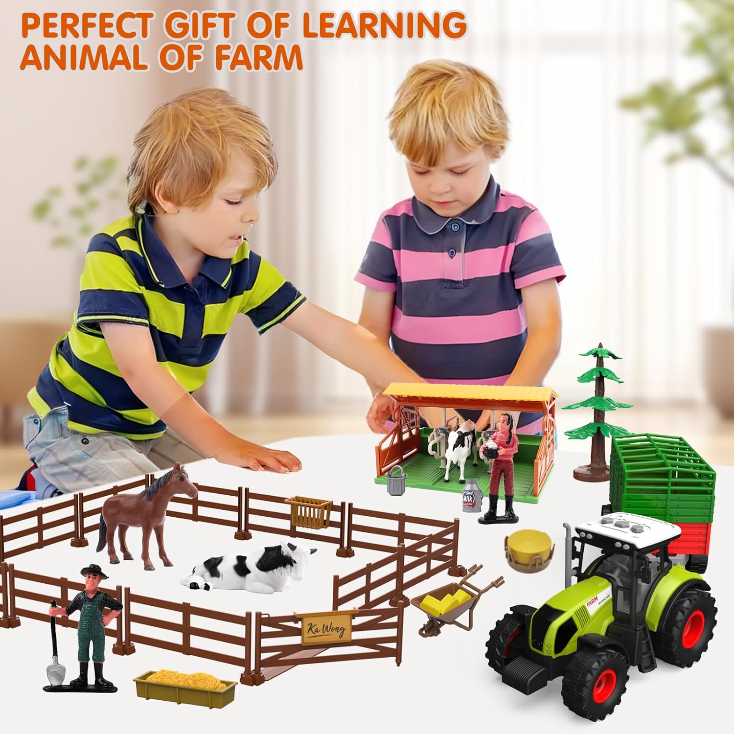 Dwi Dowellin Kids Tractor Toy Farm Playset,Toddlers Farm Vehicle Toys with Light&Sound,69 PCS Farm Toys Set with Farm Animals Fences Farmers for Kids 3-12 Years Old Boys Girls Birthday Gift 24hrsmart