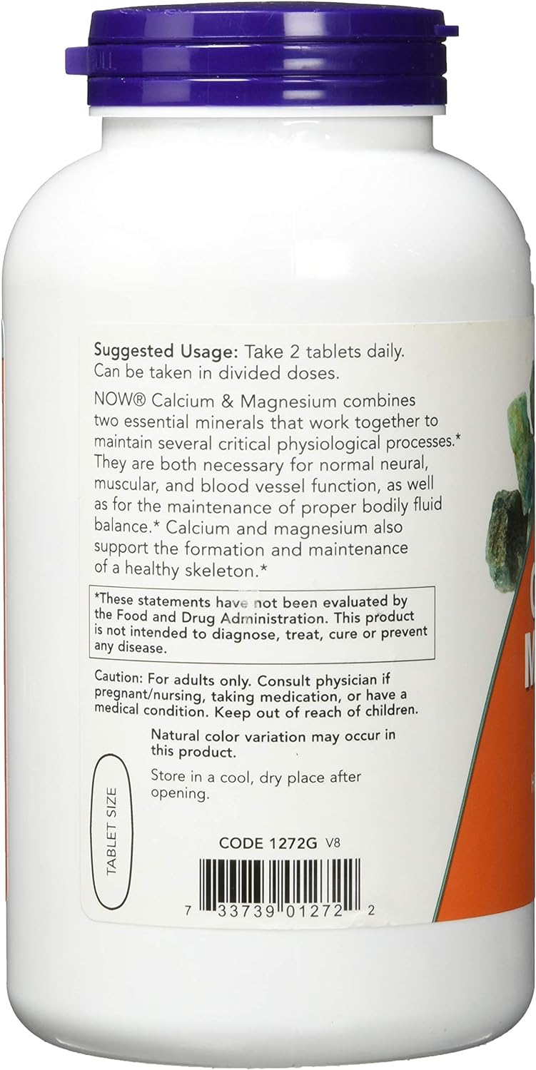 NOW Foods Calcium & Magnesium, 500/250 mg, 100 Tablets 24Hr Smart