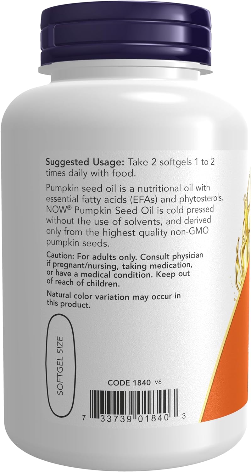 NOW Foods Pumpkin Seed Oil, 1000 mg, 100 Soft gels 24Hr Smart