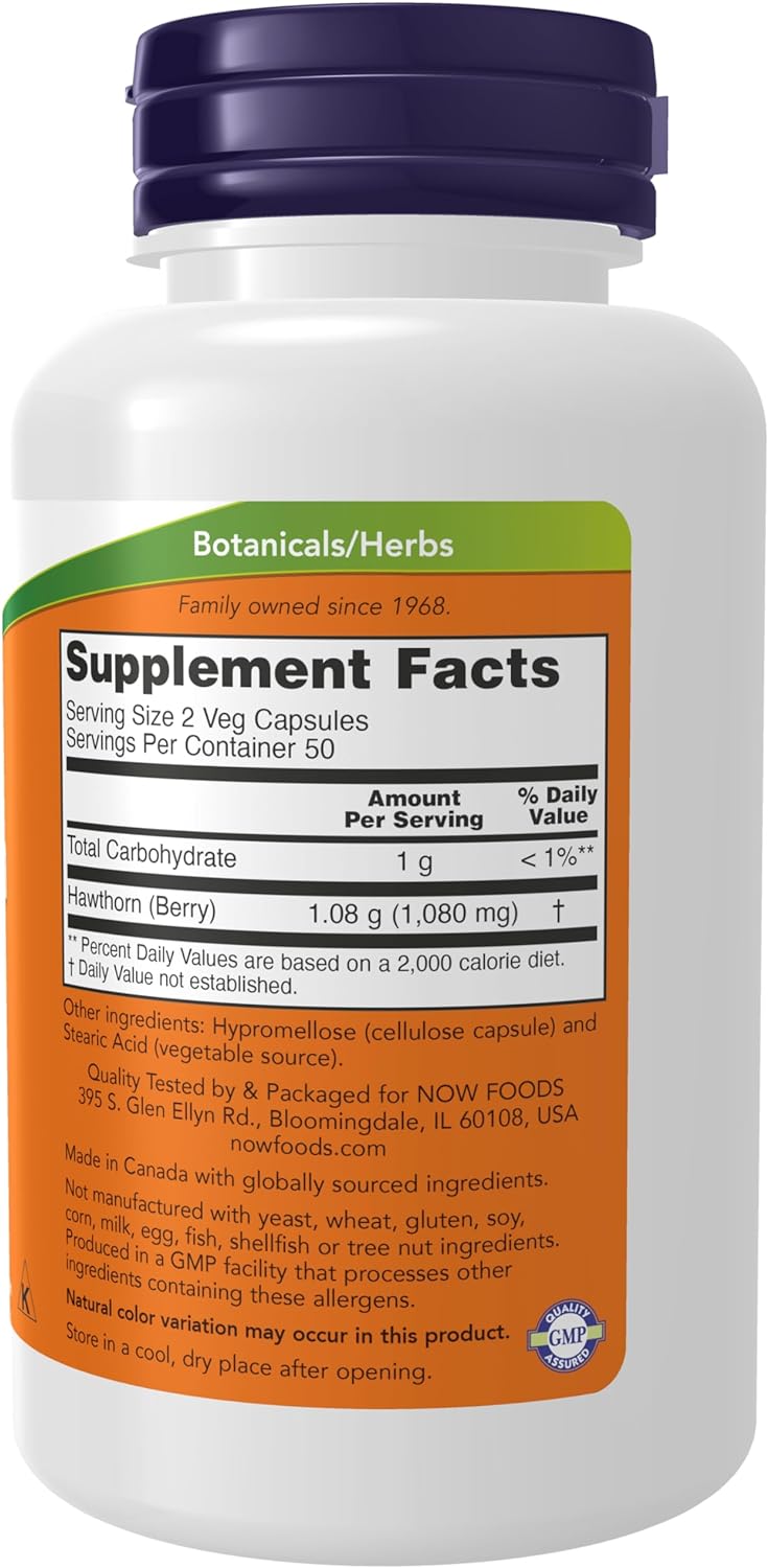 NOW Foods Hawthorn Berry 540 mg, 100 Veg Capsules 24Hr Smart
