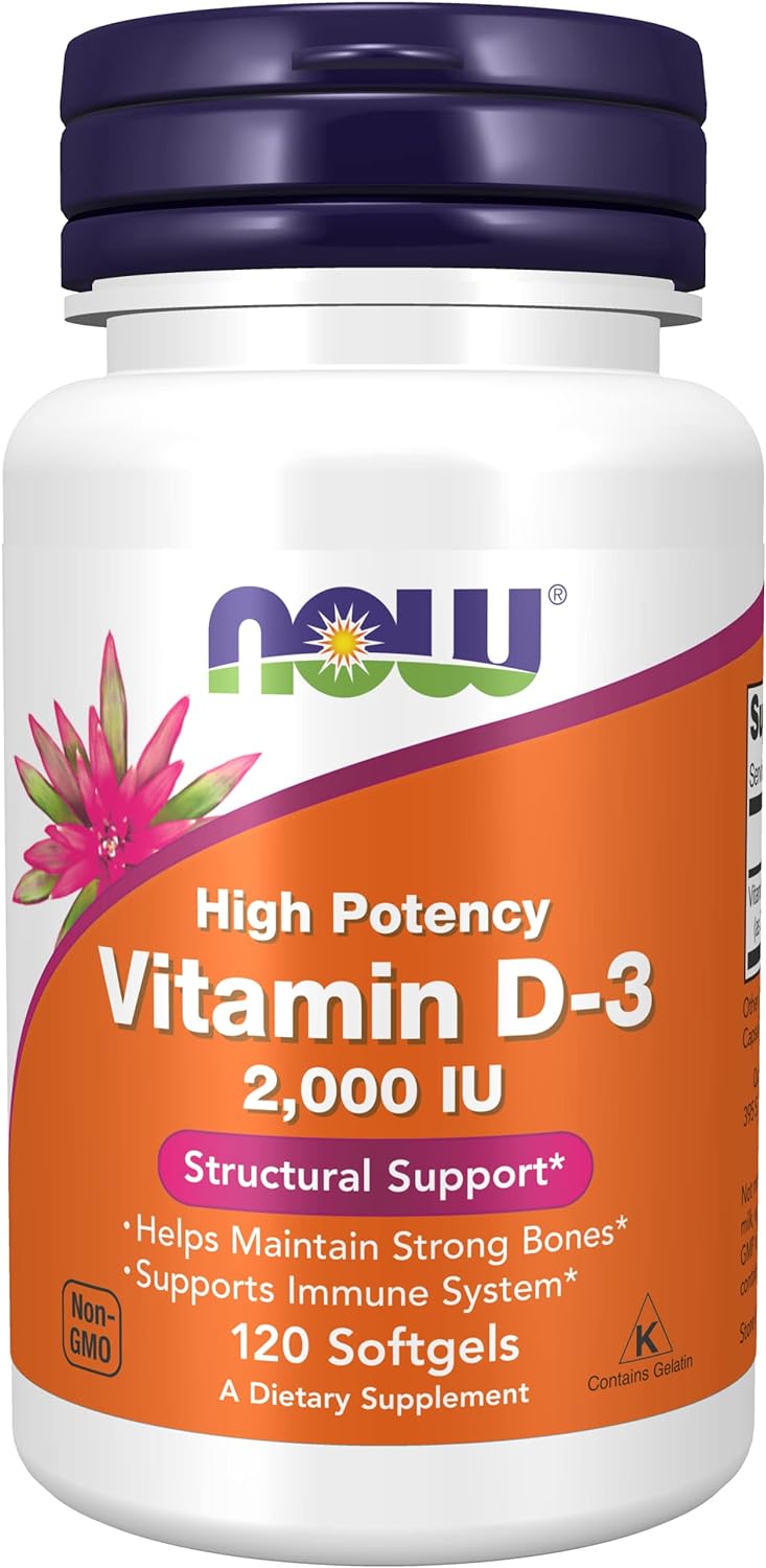 NOW Foods Vitamin D-3, 2000 IU, 120 Softgels 24Hr Smart