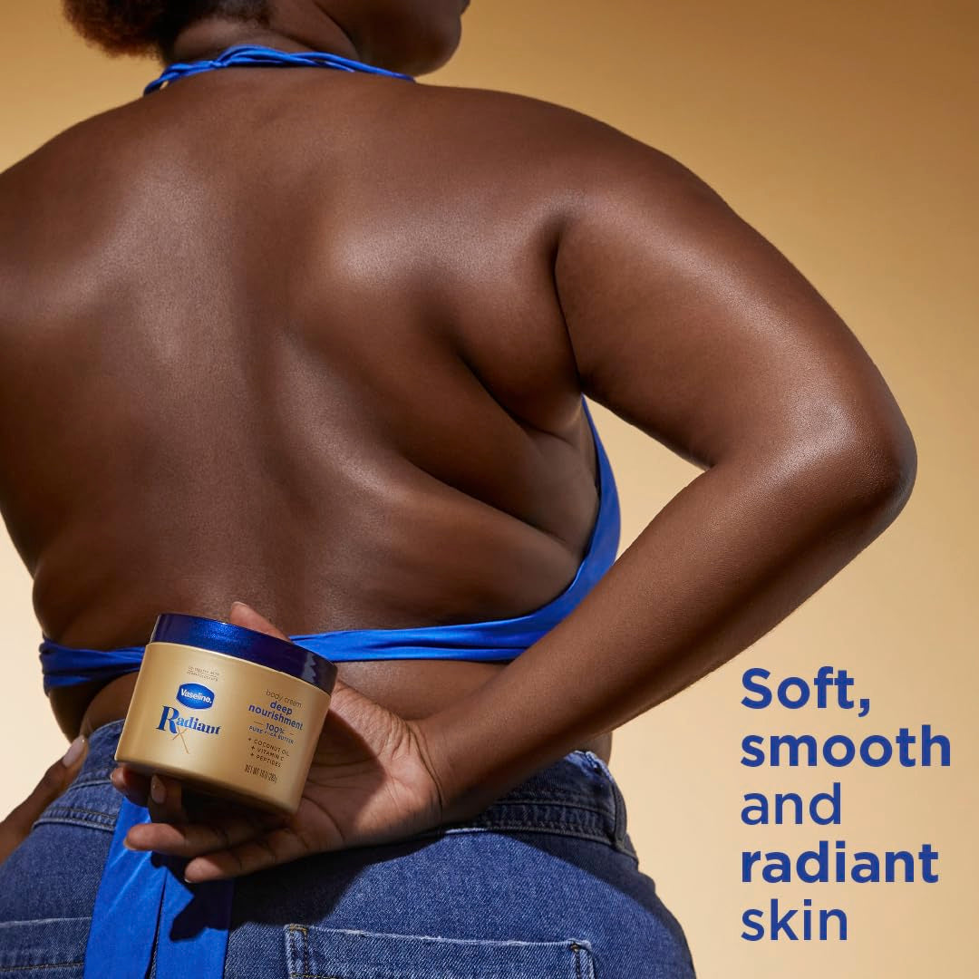 Vaseline Radiant X Deep Nourishment Body Cream 100% Pure Shea Butter, Coconut Oil, Vitamin C, & Peptides, 10 OZ - 24hrsmart