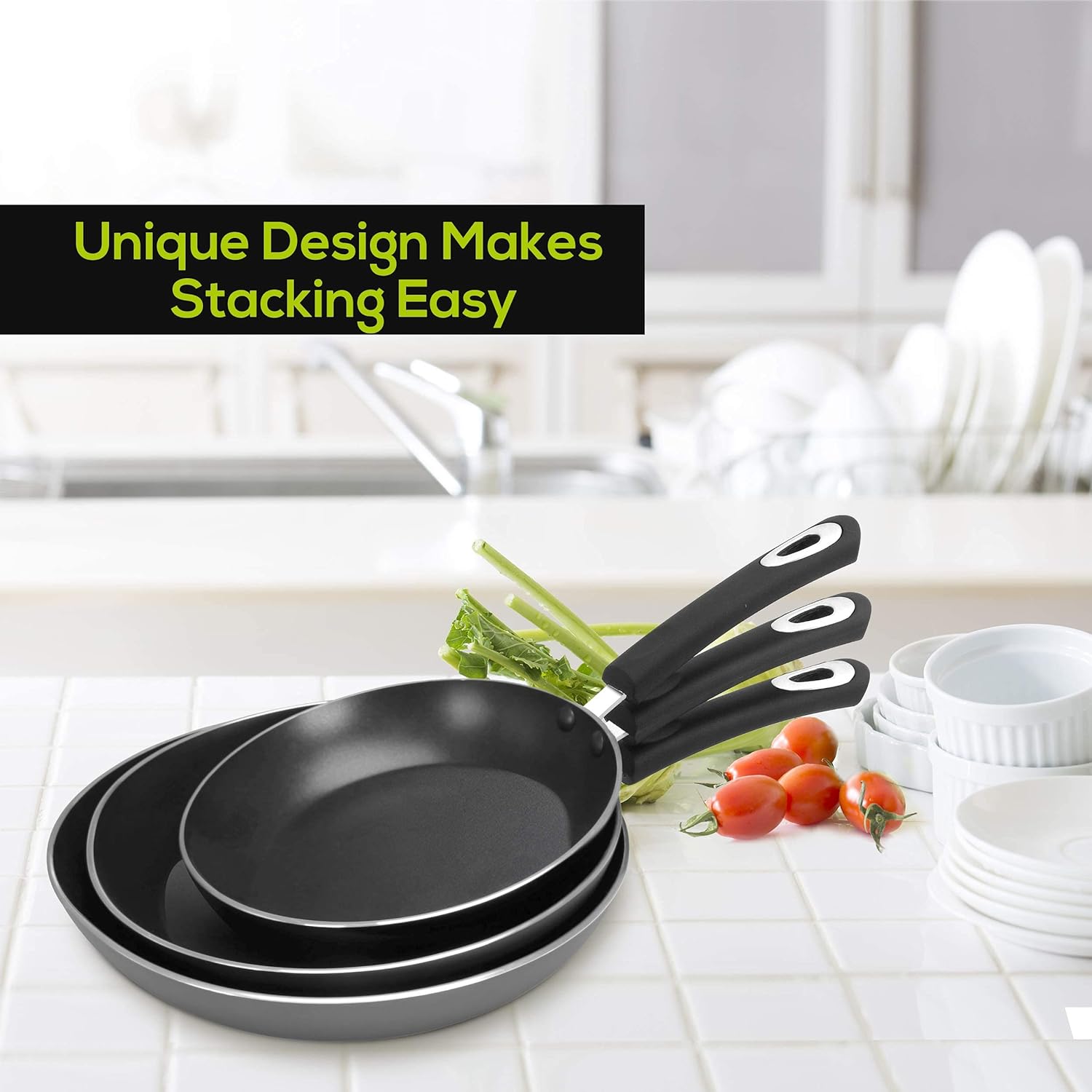 Utopia Kitchen Nonstick Frying Pan Set - 3 Piece Induction Bottom - 8 Inches, 9.5 Inches and 11 Inches (Grey-Black)