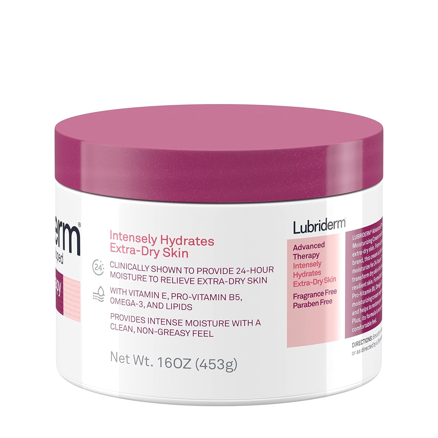 Lubriderm Advanced Therapy Fragrance-Free Moisturizing Cream with Vitamin E and Pro-Vitamin B5, Intense Hydration for Extra Dry Skin, Non-Greasy Formula, 16 fl. oz - 24hrsmart
