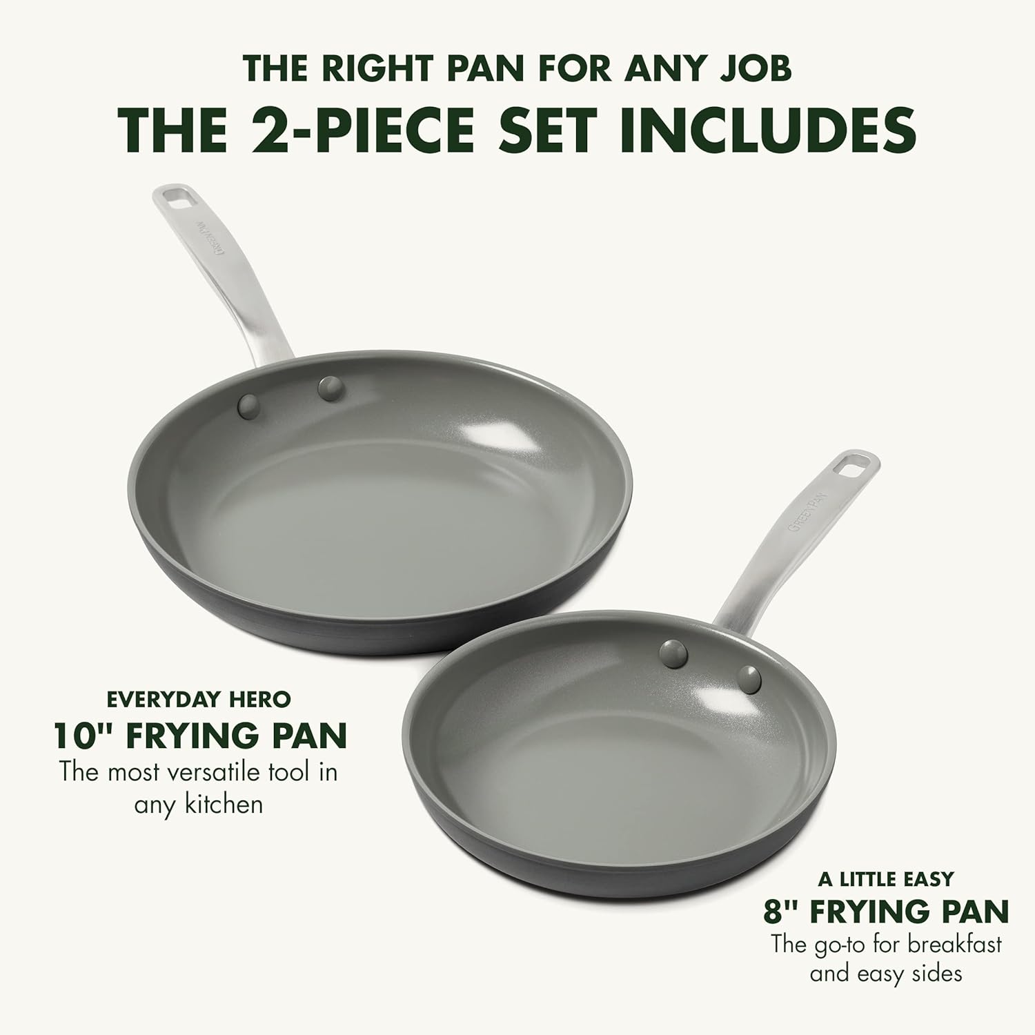GreenPan Chatham Hard Anodized Healthy Ceramic Nonstick 8" and 10" Frying Pan Skillet Set, Omelette and Egg Pan, PFAS-Free, Dishwasher Safe, Oven Safe, Gray - 24hrsmart