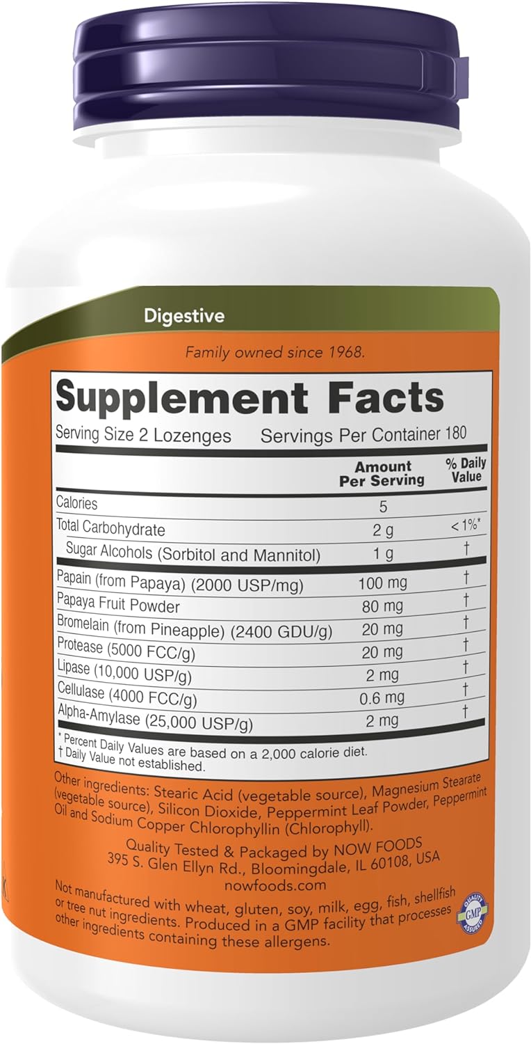 NOW Foods Papaya Enzyme, 360 Lozenges 24Hr Smart