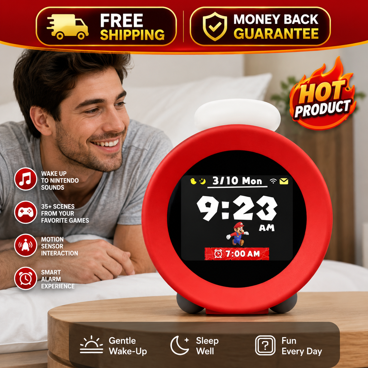 Nintendo Sound Clock Alarmo interactive digital alarm clock with Nintendo gaming scenes