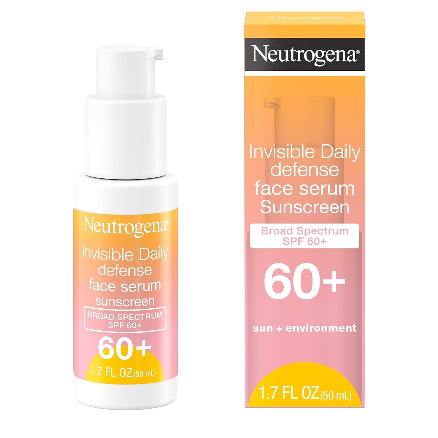Neutrogena Invisible Daily Defense Face Serum with Broad Spectrum SPF 60+ to Help Even Skin Tone, Oil-Free, Non-Greasy, Antioxidant Complex for Environmental Aggressors, 1.7 fl. Oz - 24hrsmart